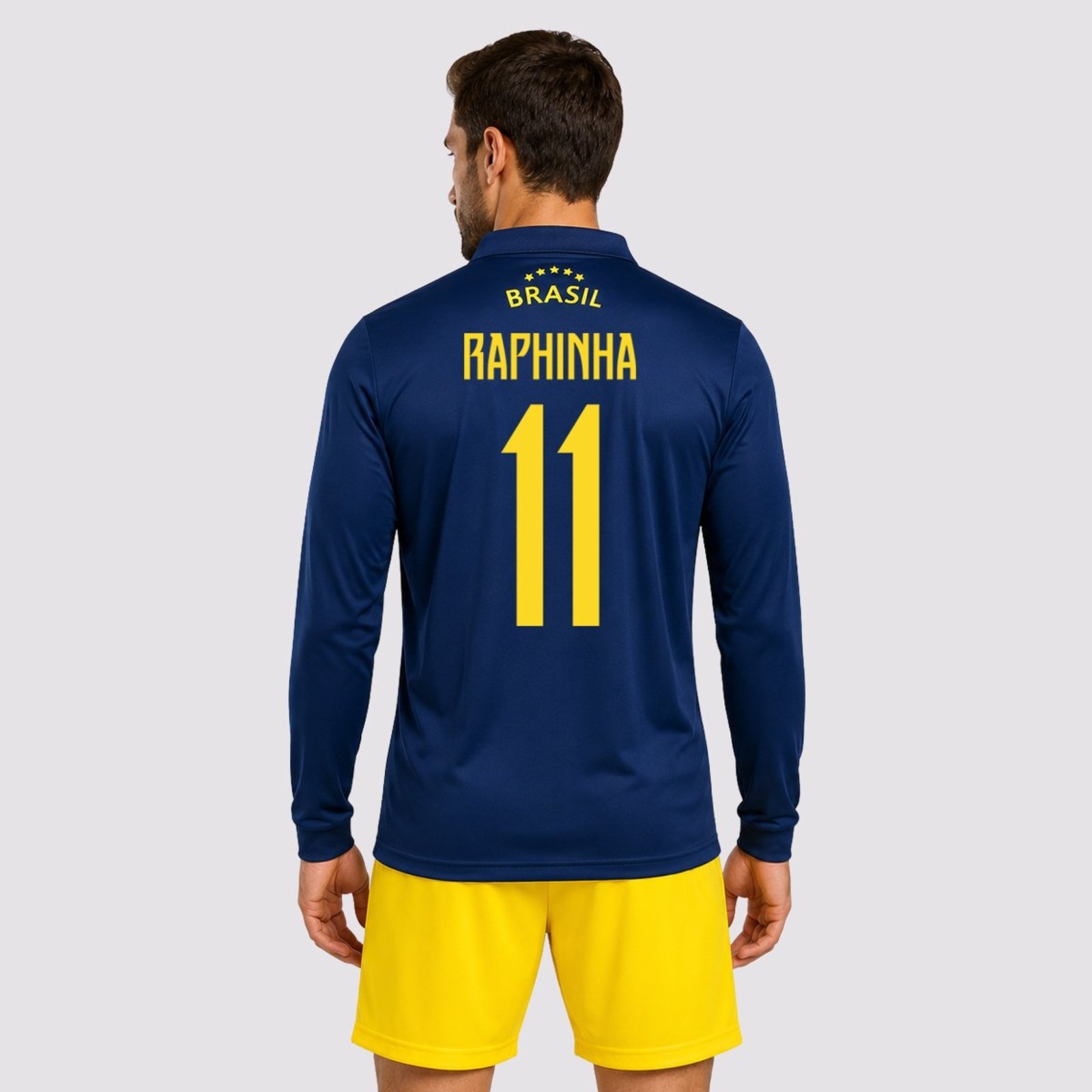 Camisa Brasil Seleça Manga Longa Marinho 11 Raphinha