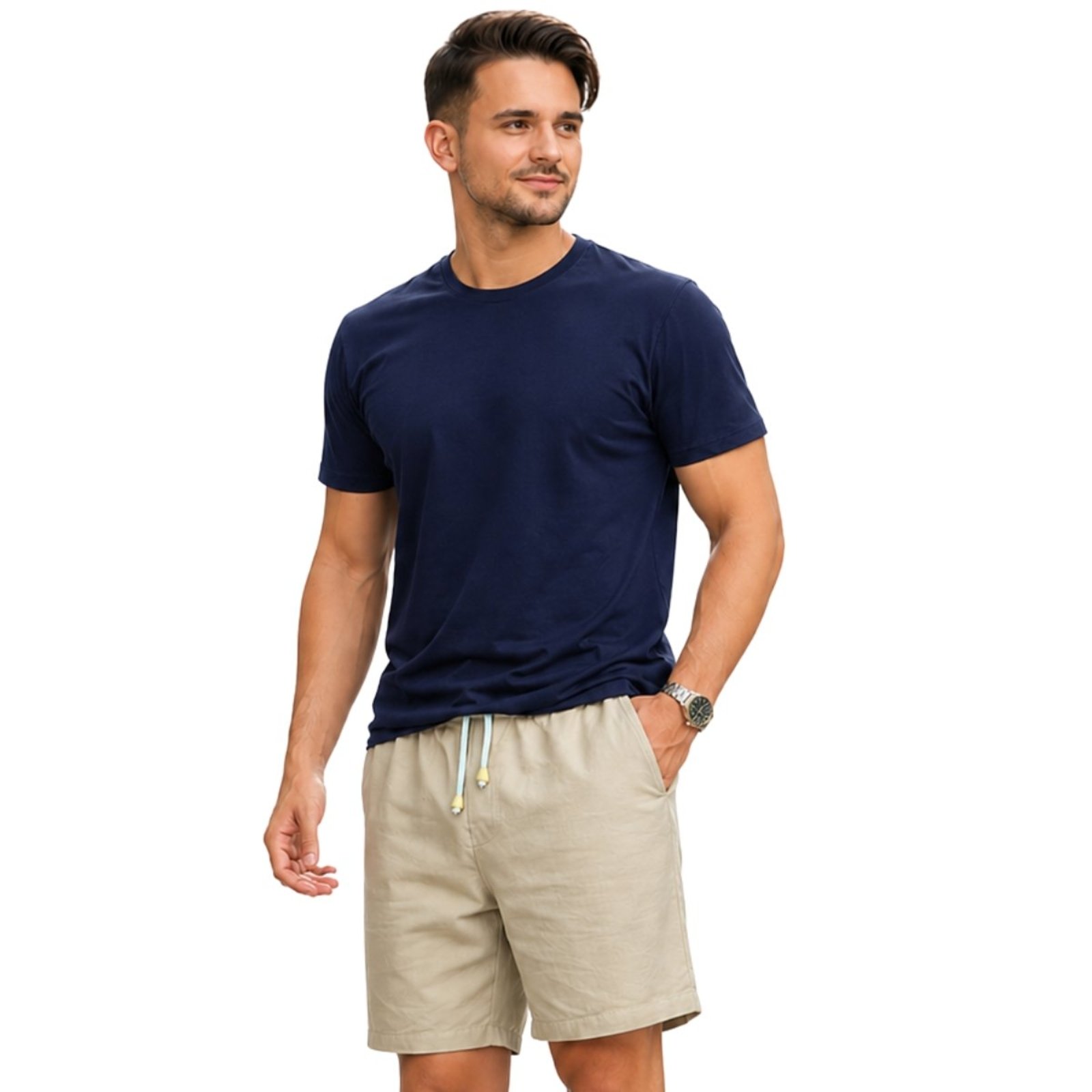 Conjunto Masculino Camiseta Algodão e Bermuda Linho Premium Casual Verão