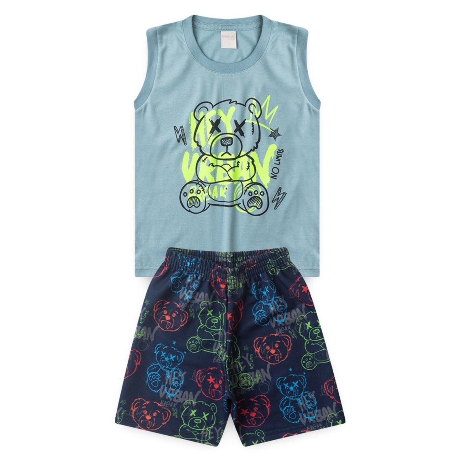 Vista 3 Infantil - Conjunto Verão Menino Regata e Bermuda Ursano Urbano Molekada verde Molekada verde