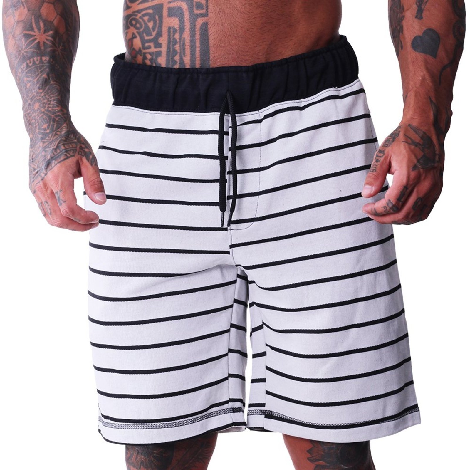 Bermuda Moletom MXD Conceito Academia Musculação Listrado Marfim Clássico Branco Bermuda Moletom MXD Conceito Academia Musculação Listrado Marfim Clássico Branco
