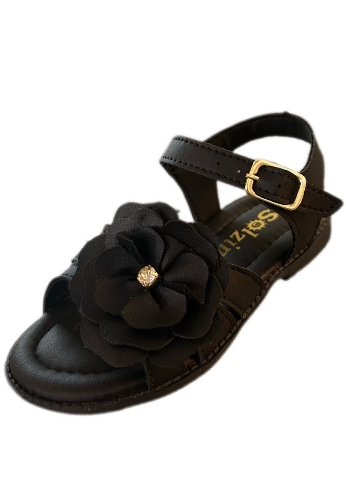 Infantil – Sandália menina infanil Solzim aranha flor Preta