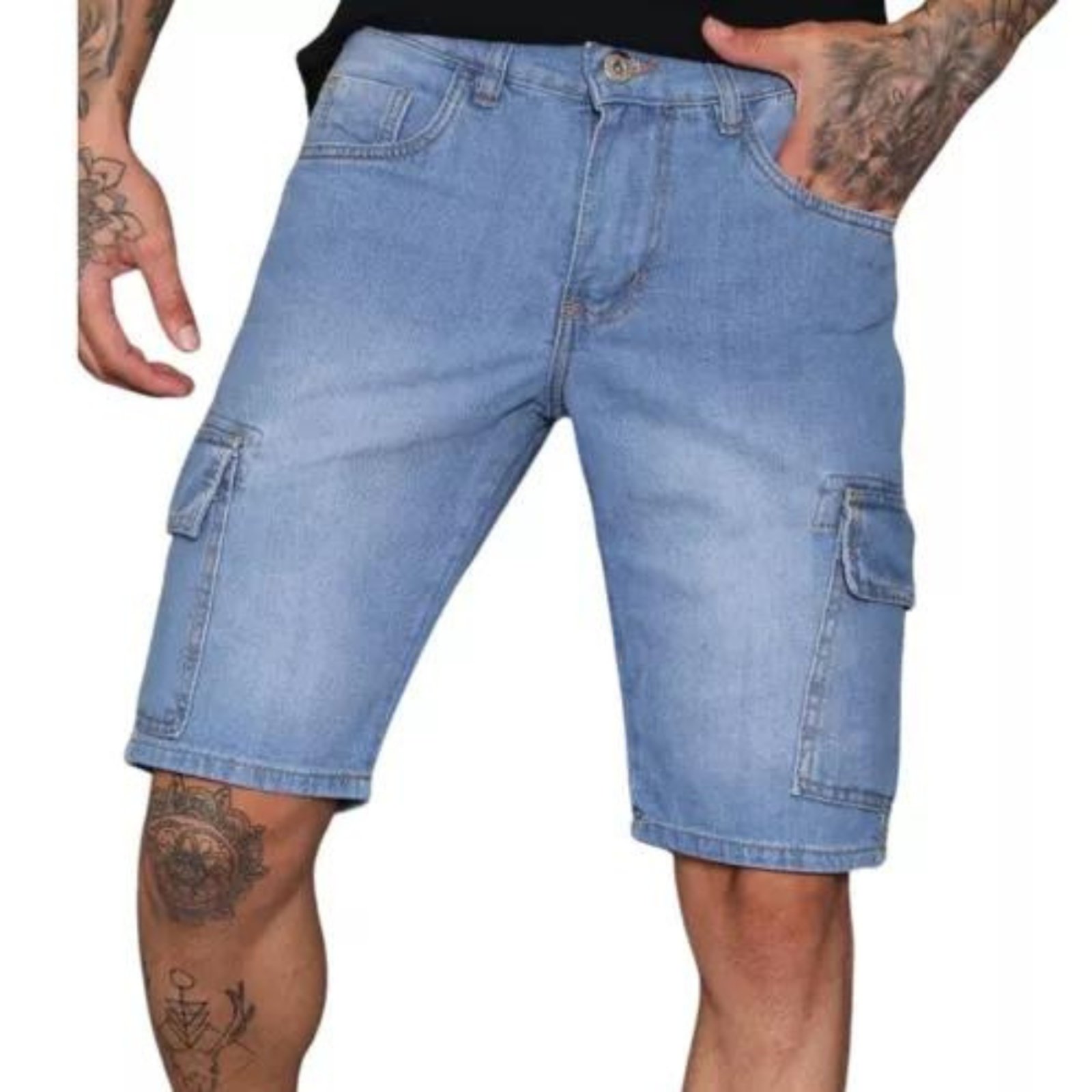 Bermuda Jeans Delave Cargo Masculino Jeans Light