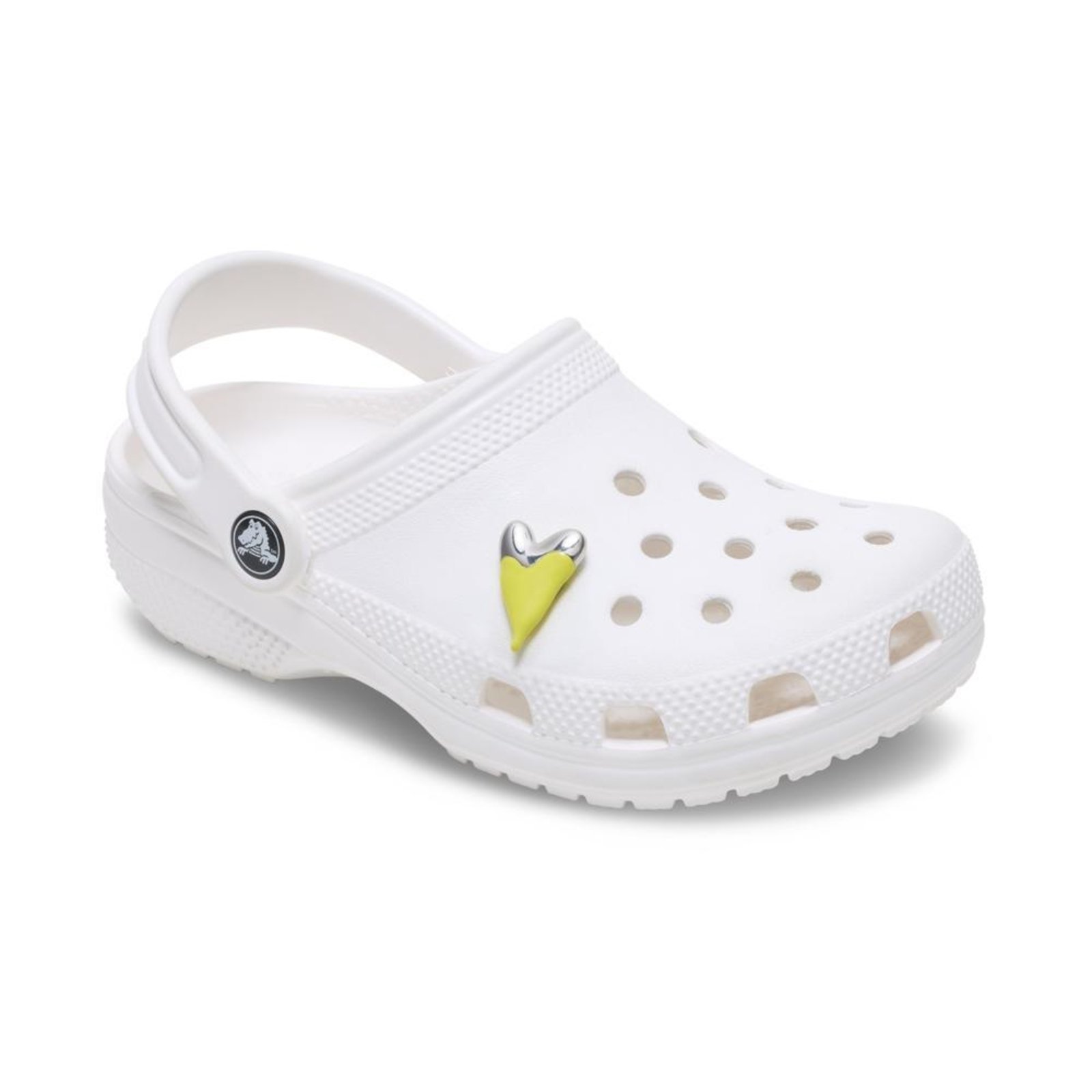 Vista 3 Infantil - Jibbitz™ Coração Prata e Amarelo Crocs branco