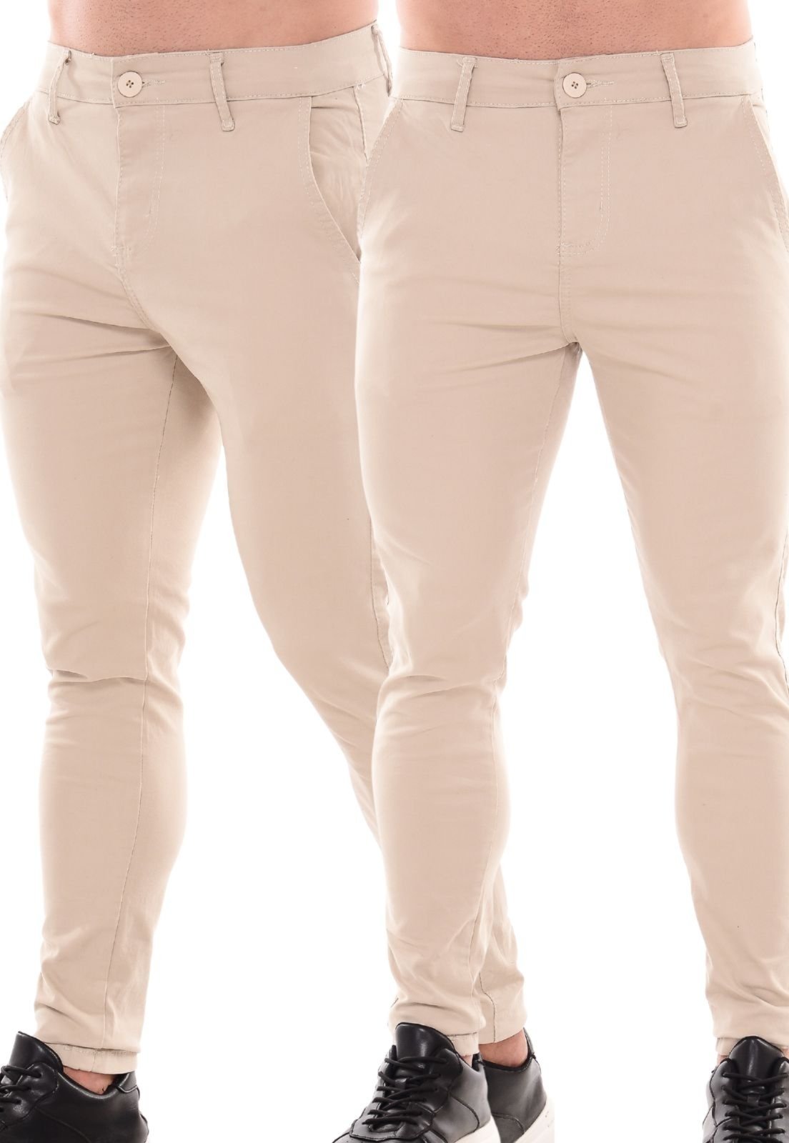 Kit 2 Calças Sarja Masculina Niha Jeans Confortável e Estilosa Bege