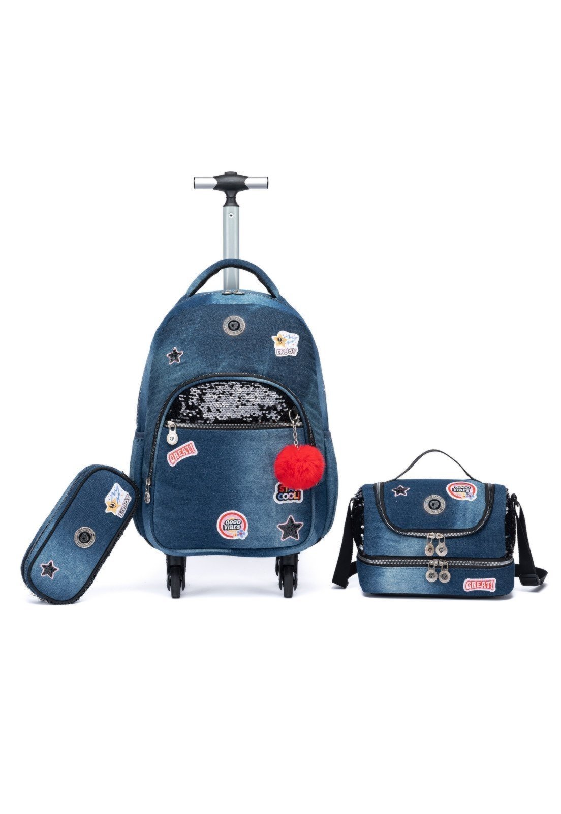 Infantil - Kit Mochila Estojo Lancheira Escolar Juvenil Uso Diário Feminina Reforçada