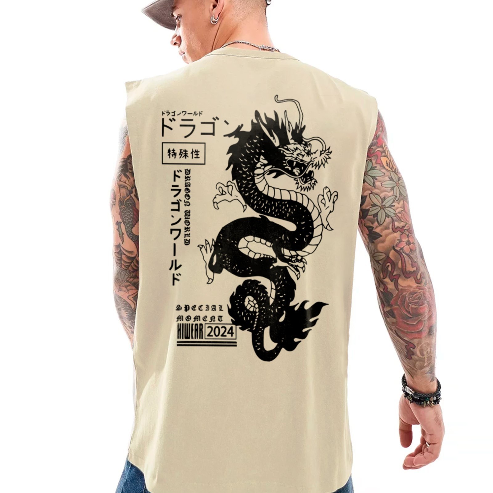 Camiseta Regata Machão Dragão Japonês Streetwear Oriental Off White