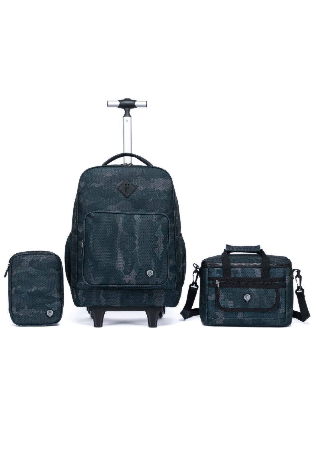 Vista 2 Infantil - Kit Mochila de Rodinha Escolar Estojo Box Lancheira Térmica Espaçosa Juvenil Swissport azul Swissport azul