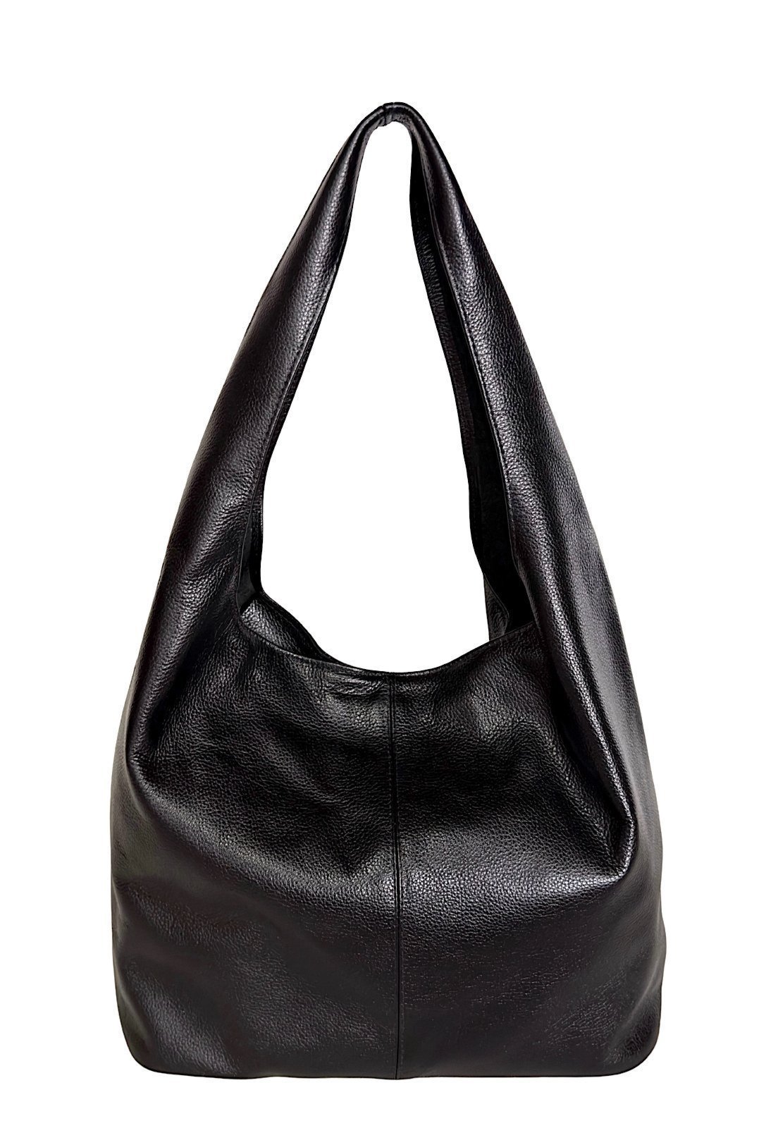 Bolsa Hobo Feminina em Couro Legítimo Preta Grande com Fecho ímã