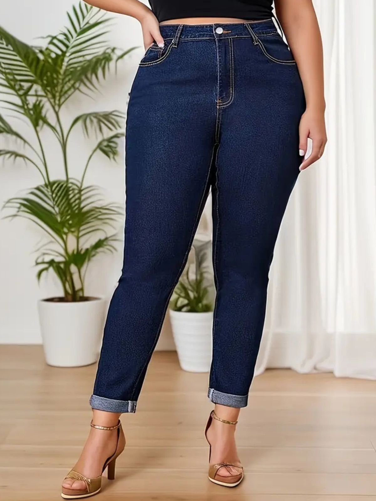 Calça Jeans Feminina Safira Moda Plus Size Azul Escuro
