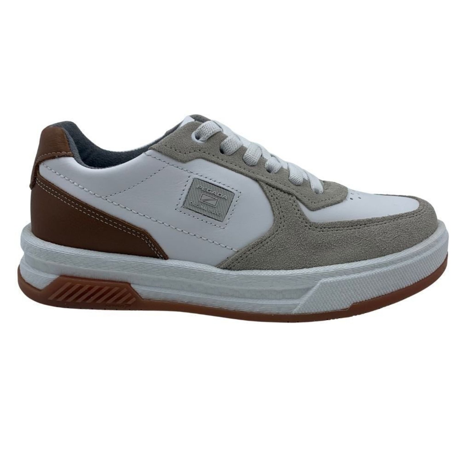 Sapatênis Pegada Couro Branco 112704 Cadarço Elástico TPU - Branco - Pegada
