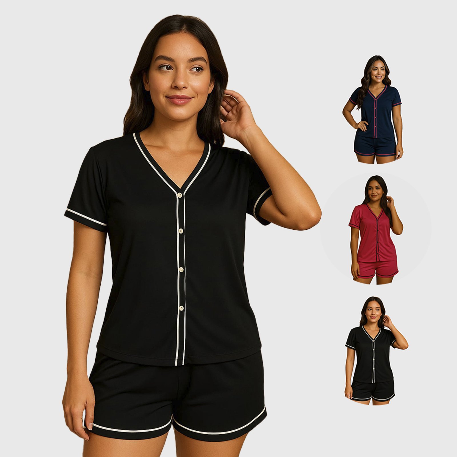 Kit 2 Pijama Tetê Variedades Blogueira Manga Curta Conjunto Feminino Americano Conforto para Dormir Multicolorido