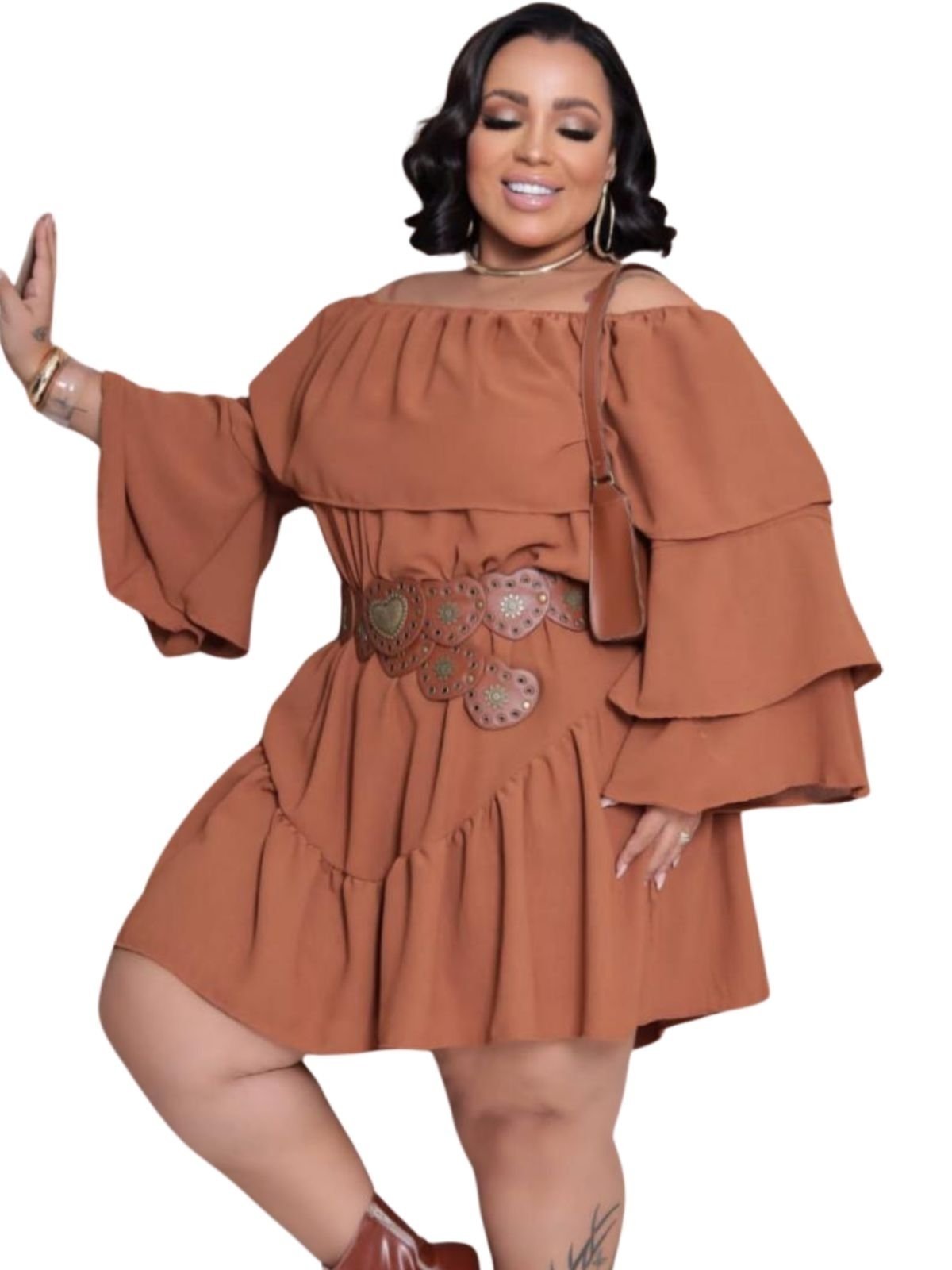 Vestido Summer Body Ciganinha Curto Plus Size Bege