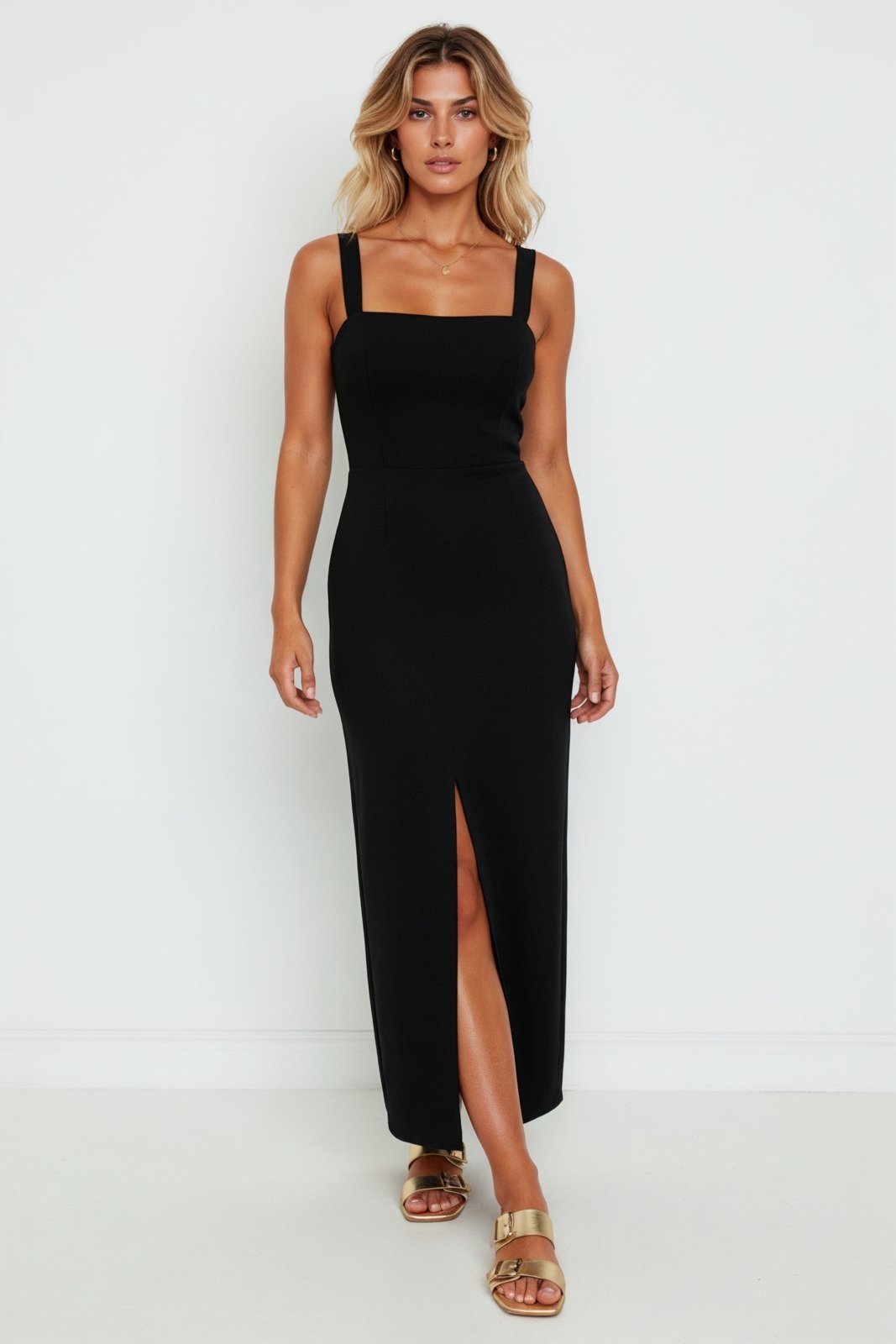 VESTIDO MIDI COM FENDA TRAYMON – PRETO – G