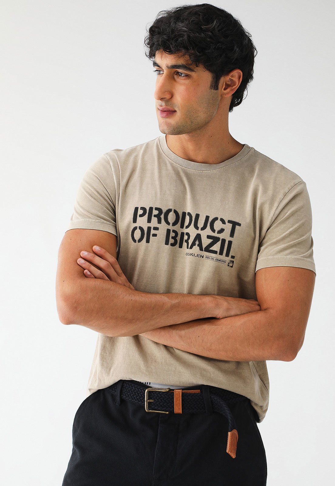 Camiseta Osklen Reta Stone Product Of Brazil Bege