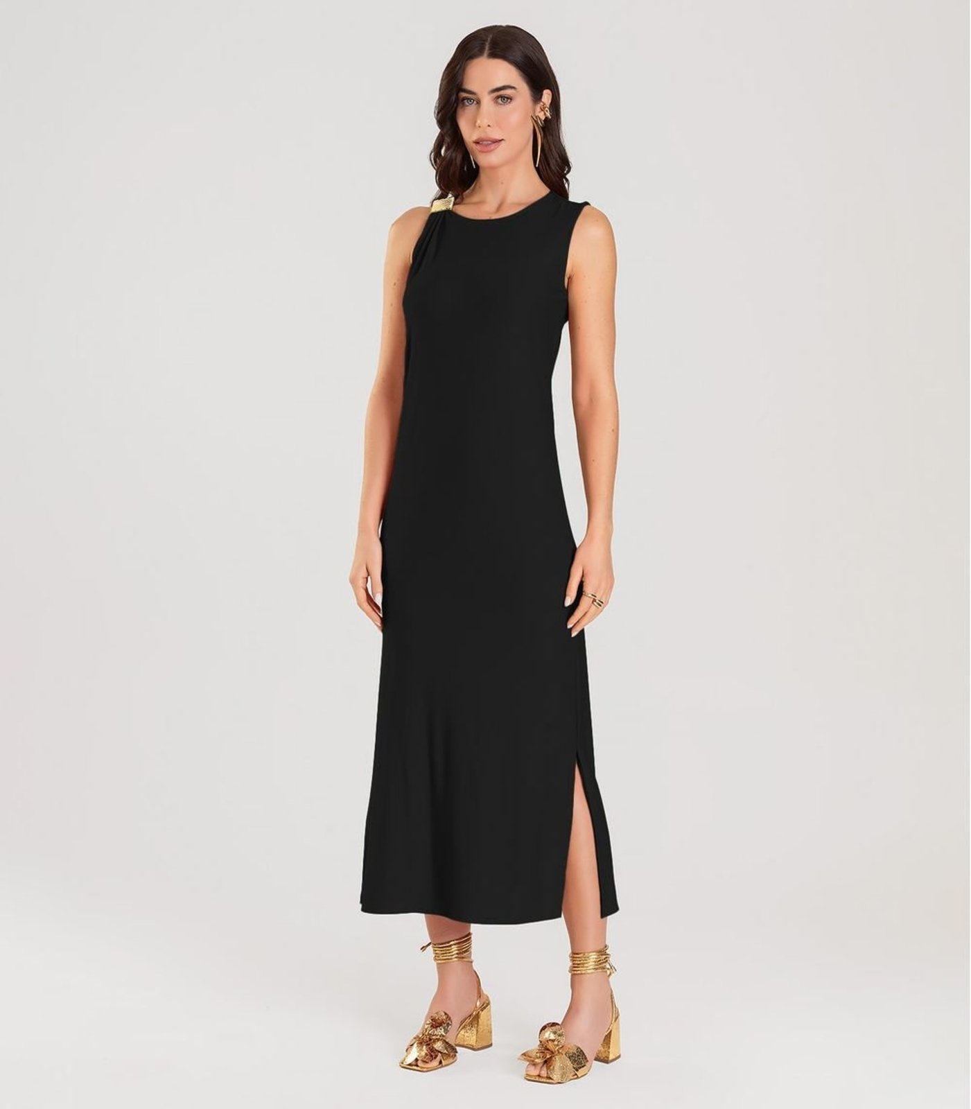 Vestido Super Midi com Aviamento Dianna Preto