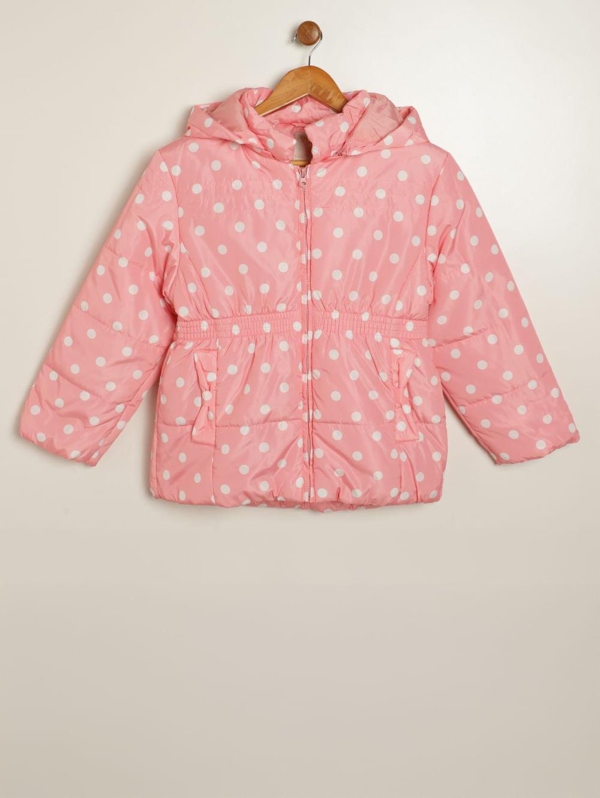 Infantil - Casaco Parka Poá Capuz Vels Juvenil Para Menina- ROSA