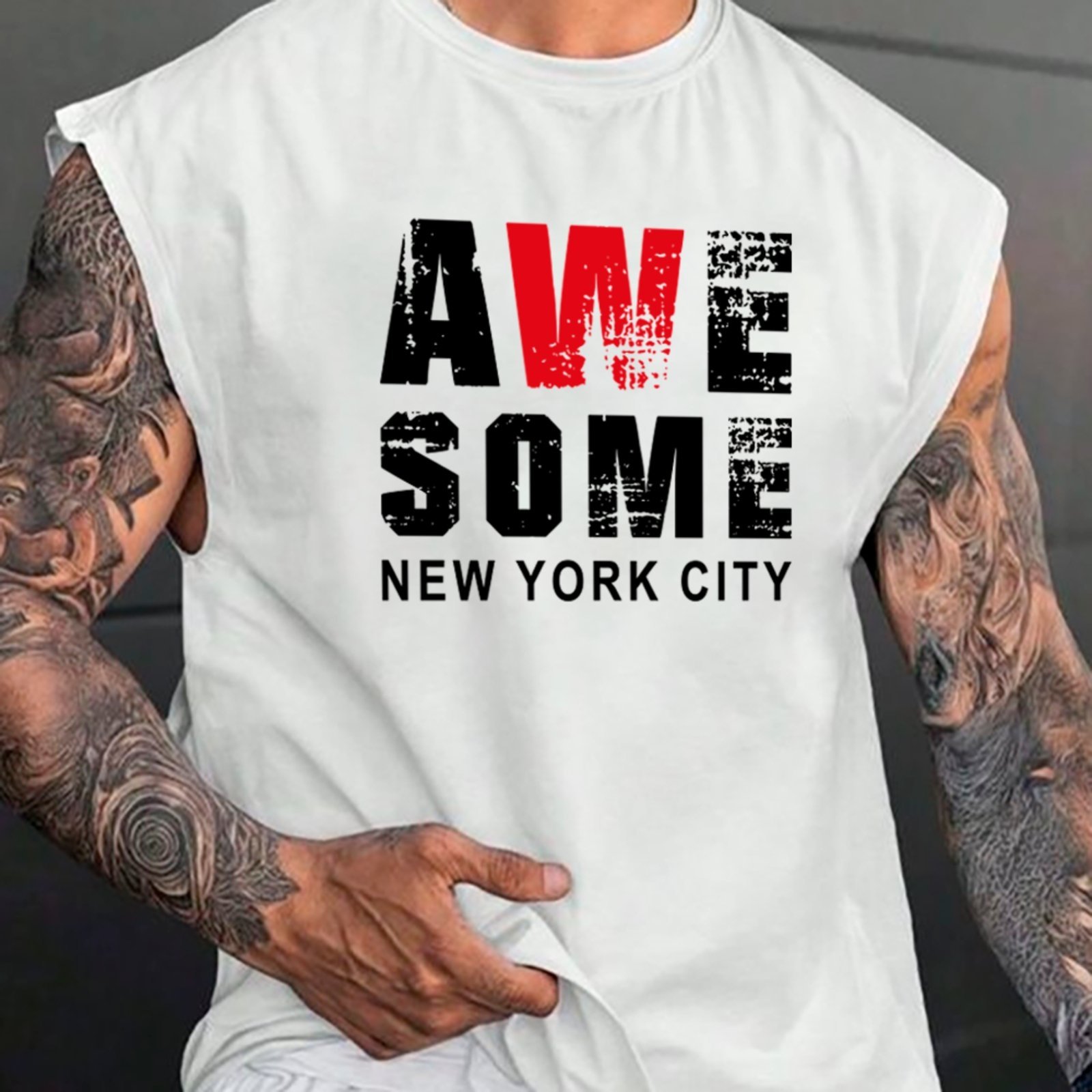 Camiseta Regata Machão Ousy Awesome New York City Oversized Masculina Branco