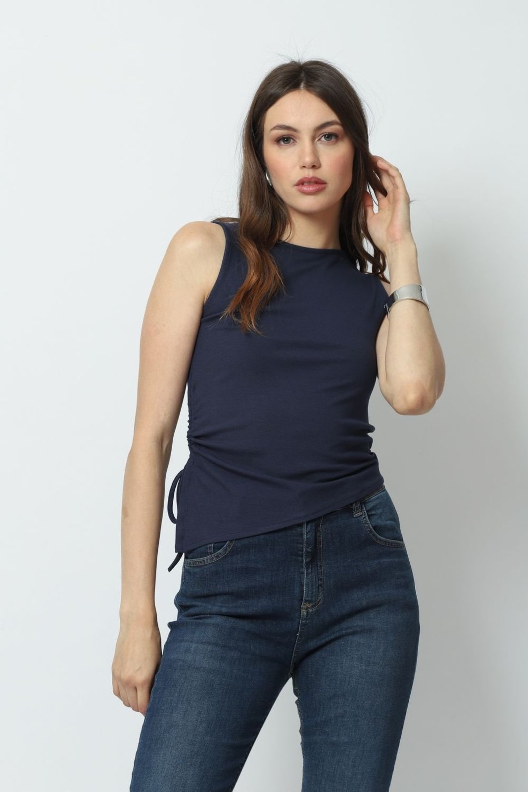Blusa Canelada Assimétrica Azul Marinho M Gazzy