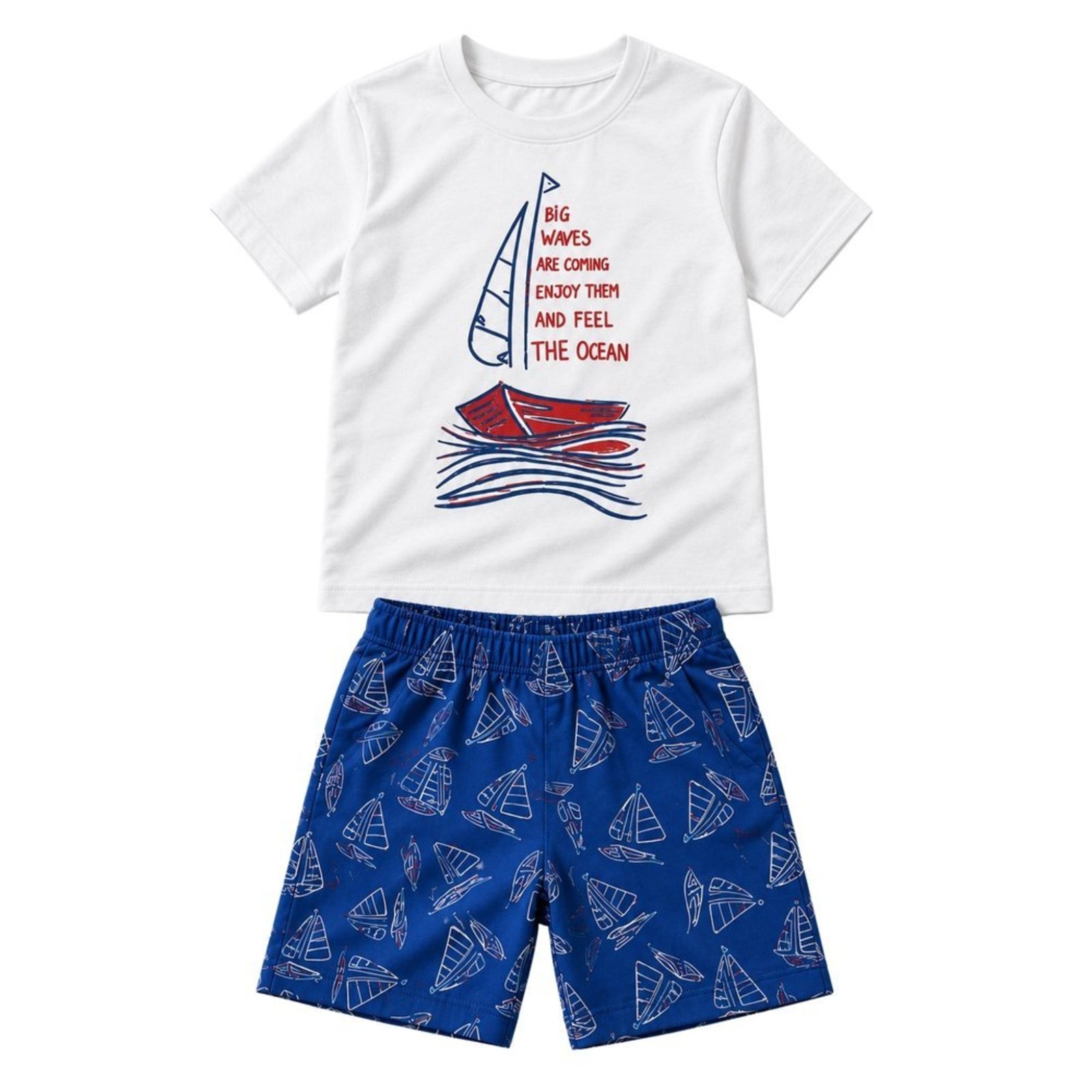 Infantil - Conjunto Menino Camiseta Meia Malha Penteada Bermuda Tactel