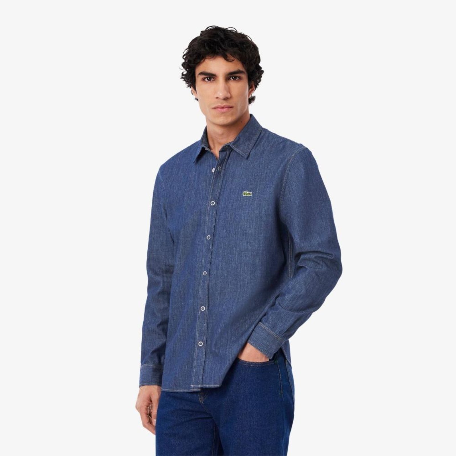 Camisa em Denim Leve, ajuste regular Azul