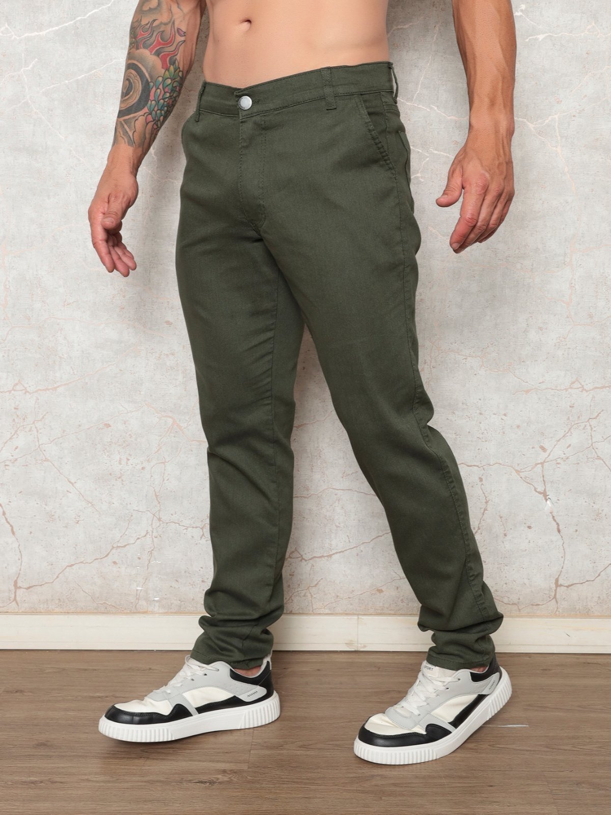 Calça Sarja Masculina Alpha Streer Wear Basica e Confortavel Verde Militar