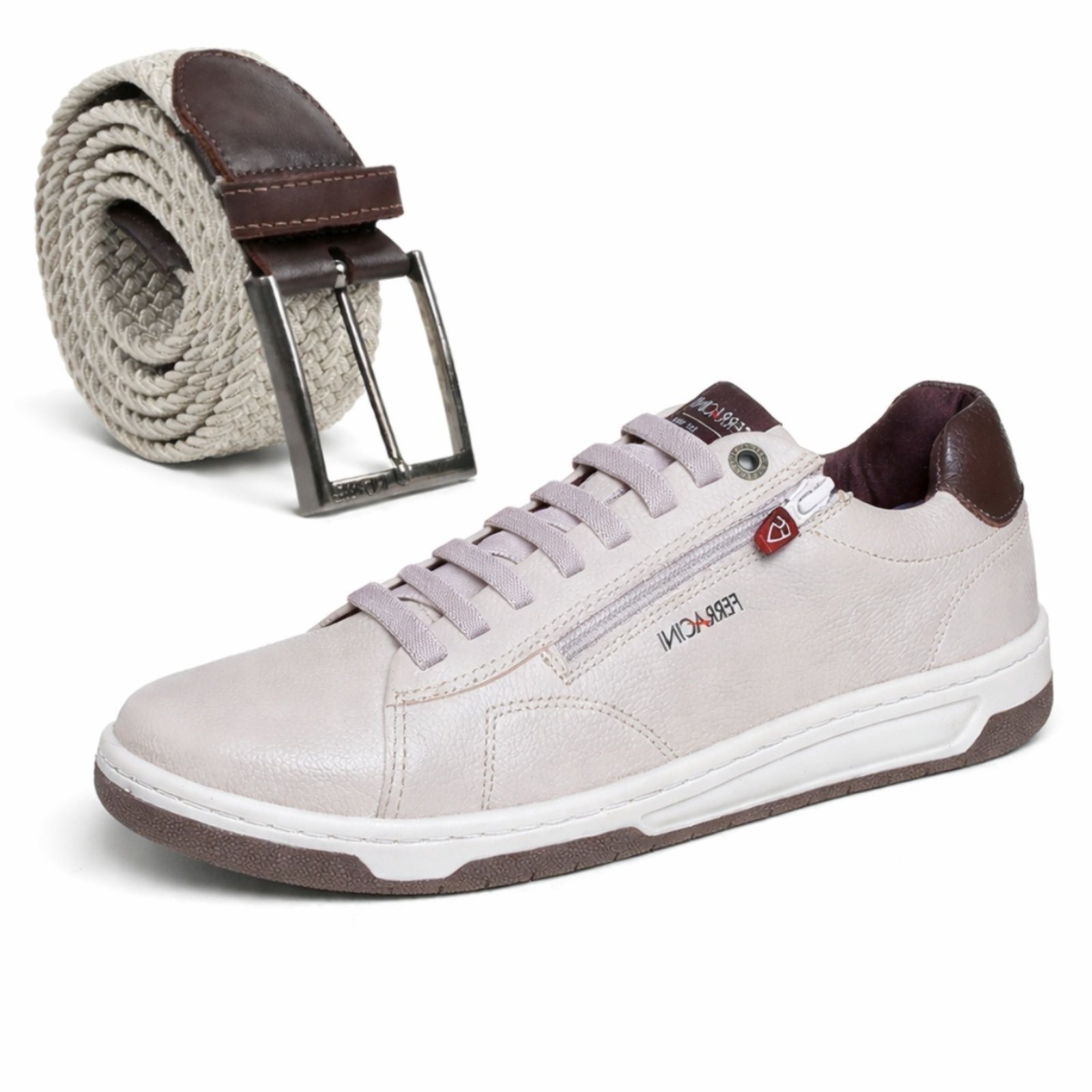 Kit Sapatênis Masculino Casual + Cinto Tecido Têxtil Premium Cinza