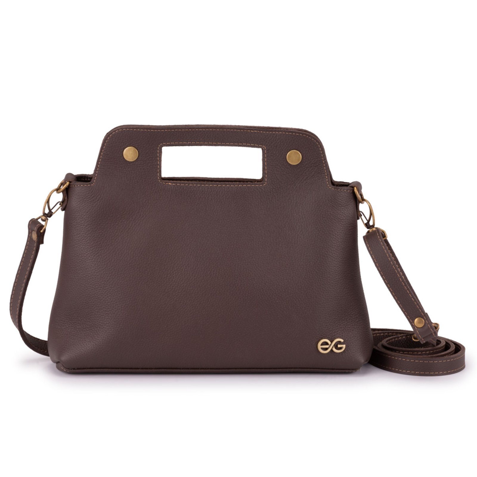Bolsa Feminina Transversal/mão Média Tiracolo Couro Legítimo Marrom-escuro