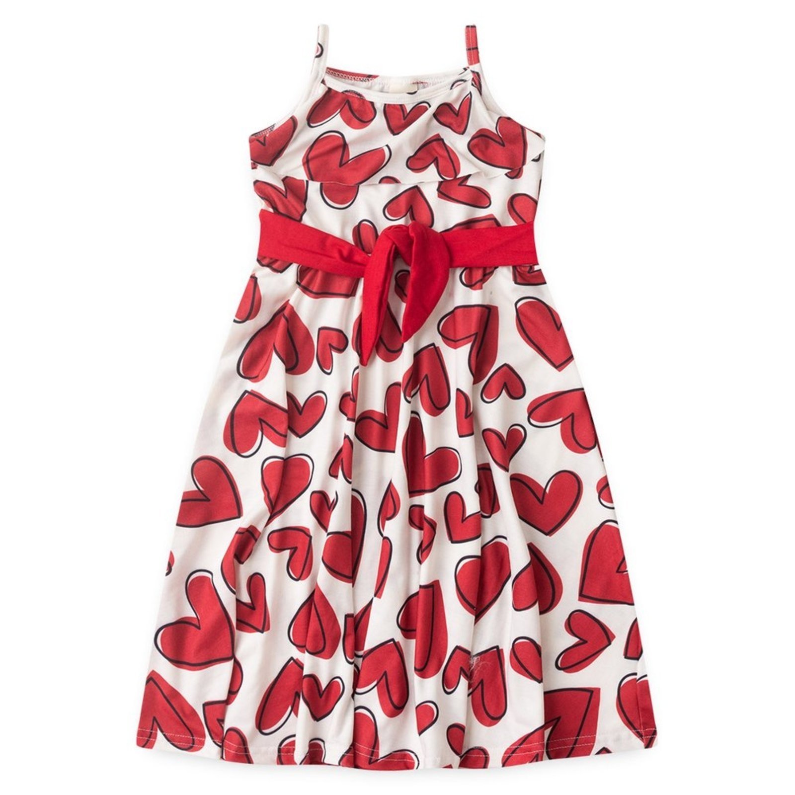 Vista 3 Infantil - Vestido Alcinha Verão Menina Natural com Babado e Faixa para Amarração Corações Molekada bege natural Molekada bege natural