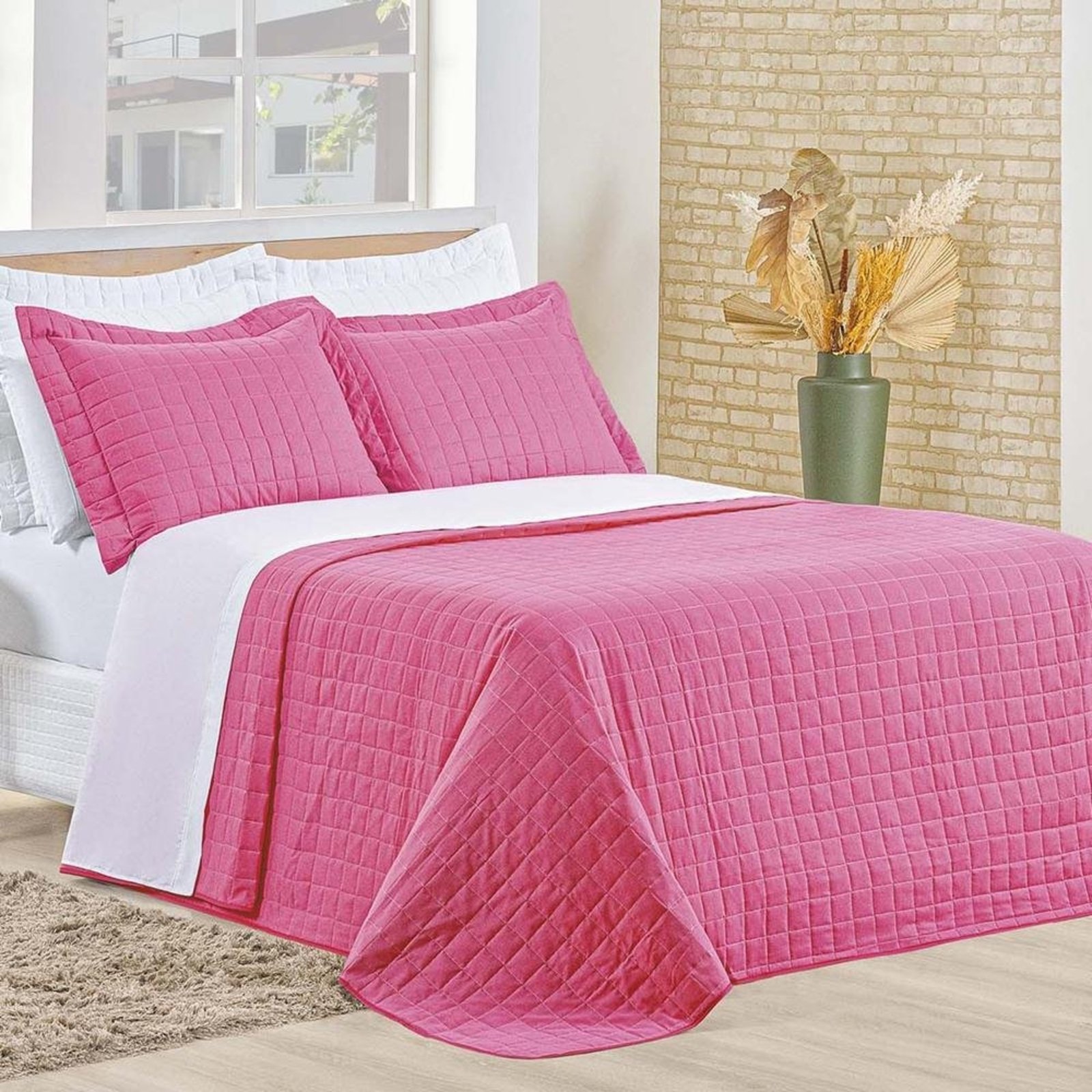 Cobre Leito Queen Montreal Algodão 150 Fios 3 Peças - Pink