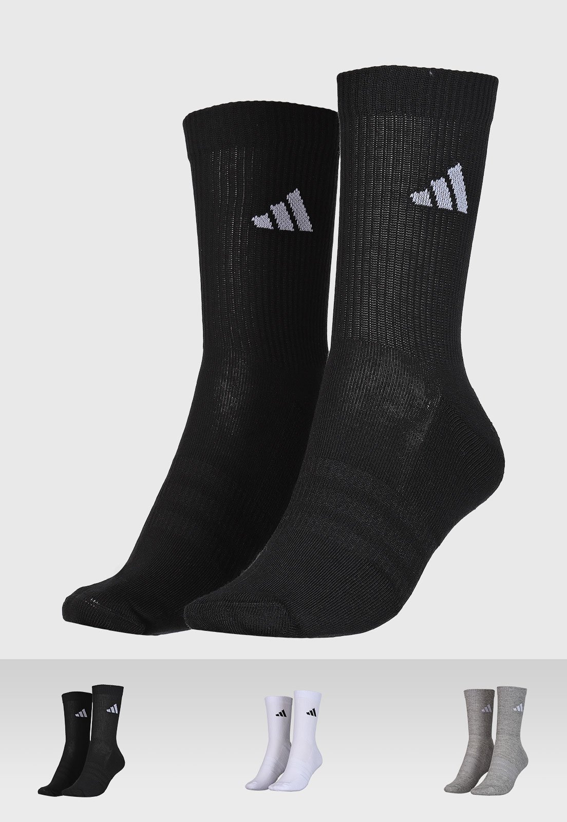 Vista 2 Kit 3 Pares de Meias Meia Unissex Adidas Performance Cano Médio Preta preto adidas performance preto