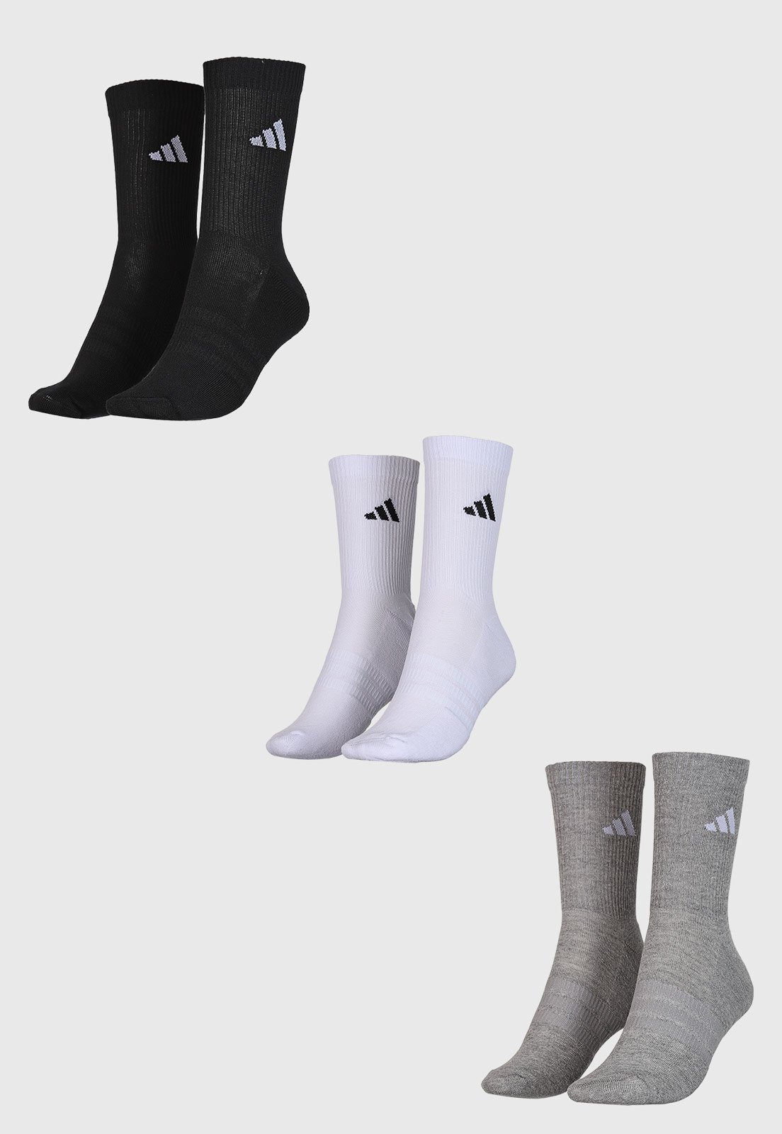 Vista 3 Kit 3 Pares de Meias Meia Unissex Adidas Performance Cano Médio Preta preto adidas performance preto