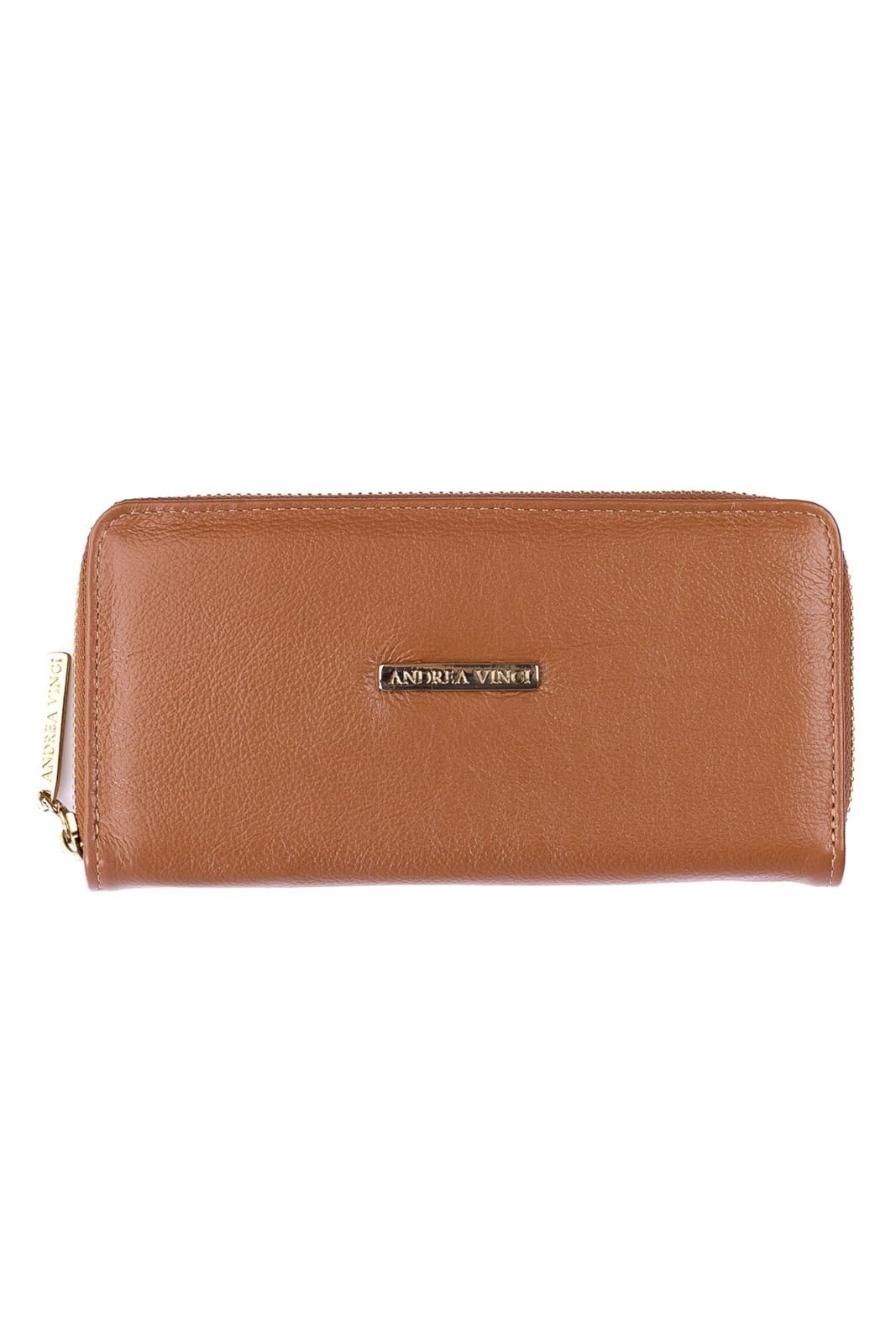 Carteira feminina de couro liso Bonny 10x19cm - Caramelo
