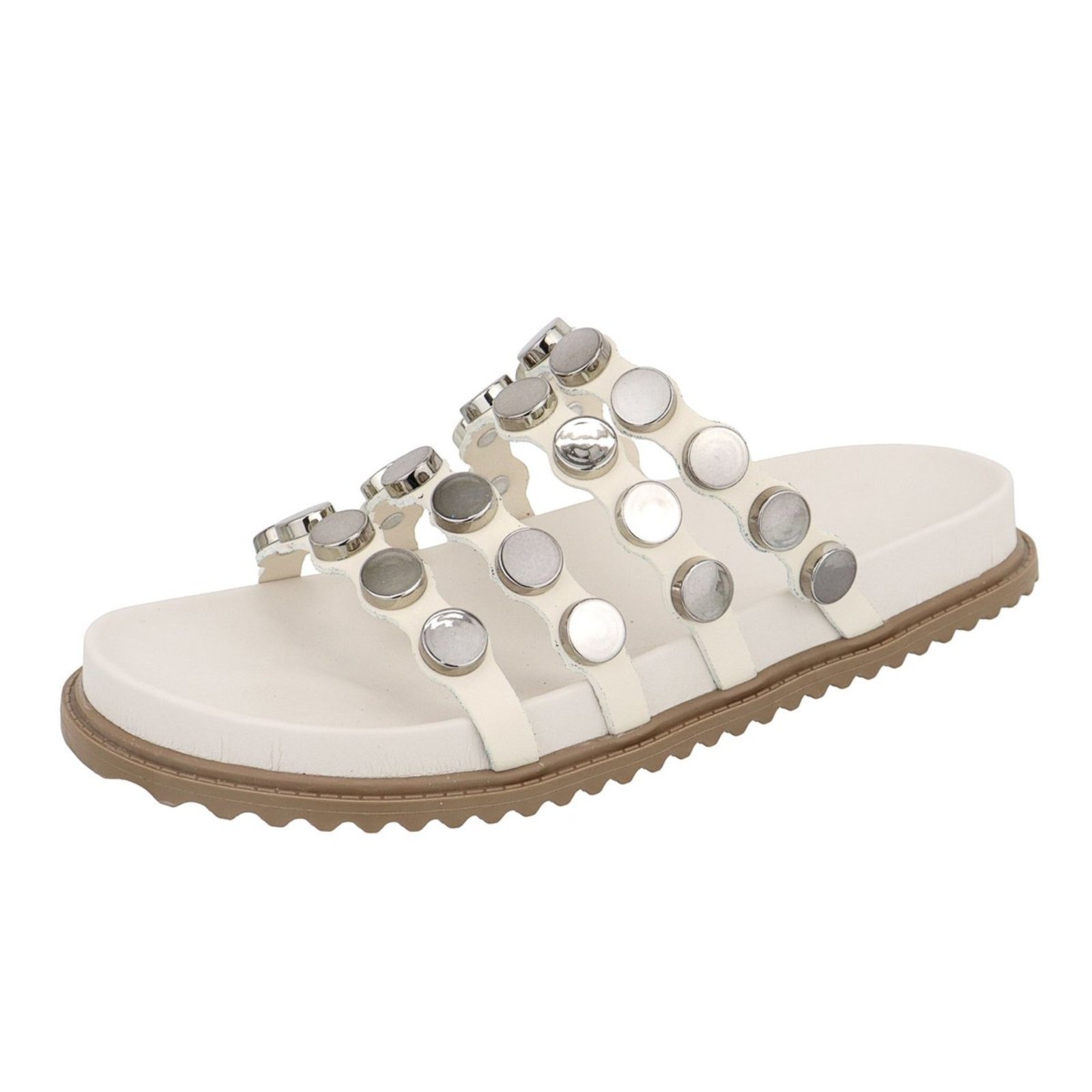 Papete Rasteira Feminina Paula B Com Aplicações de Pastilhas Onix Palmilha Confort Off White