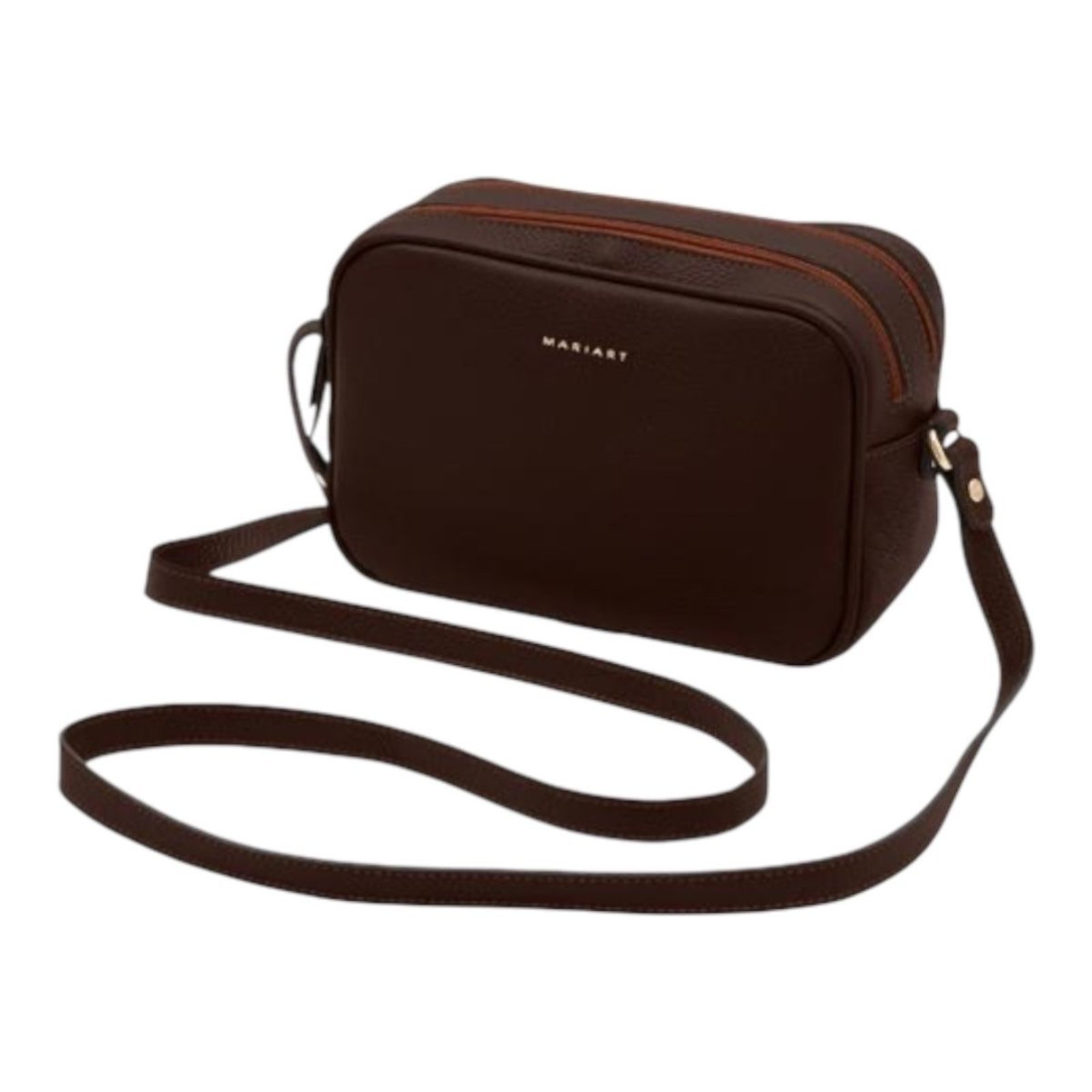 Vista 3 Bolsa Feminina Transversal Couro Mariart Cajuína Chocolate marrom marrom