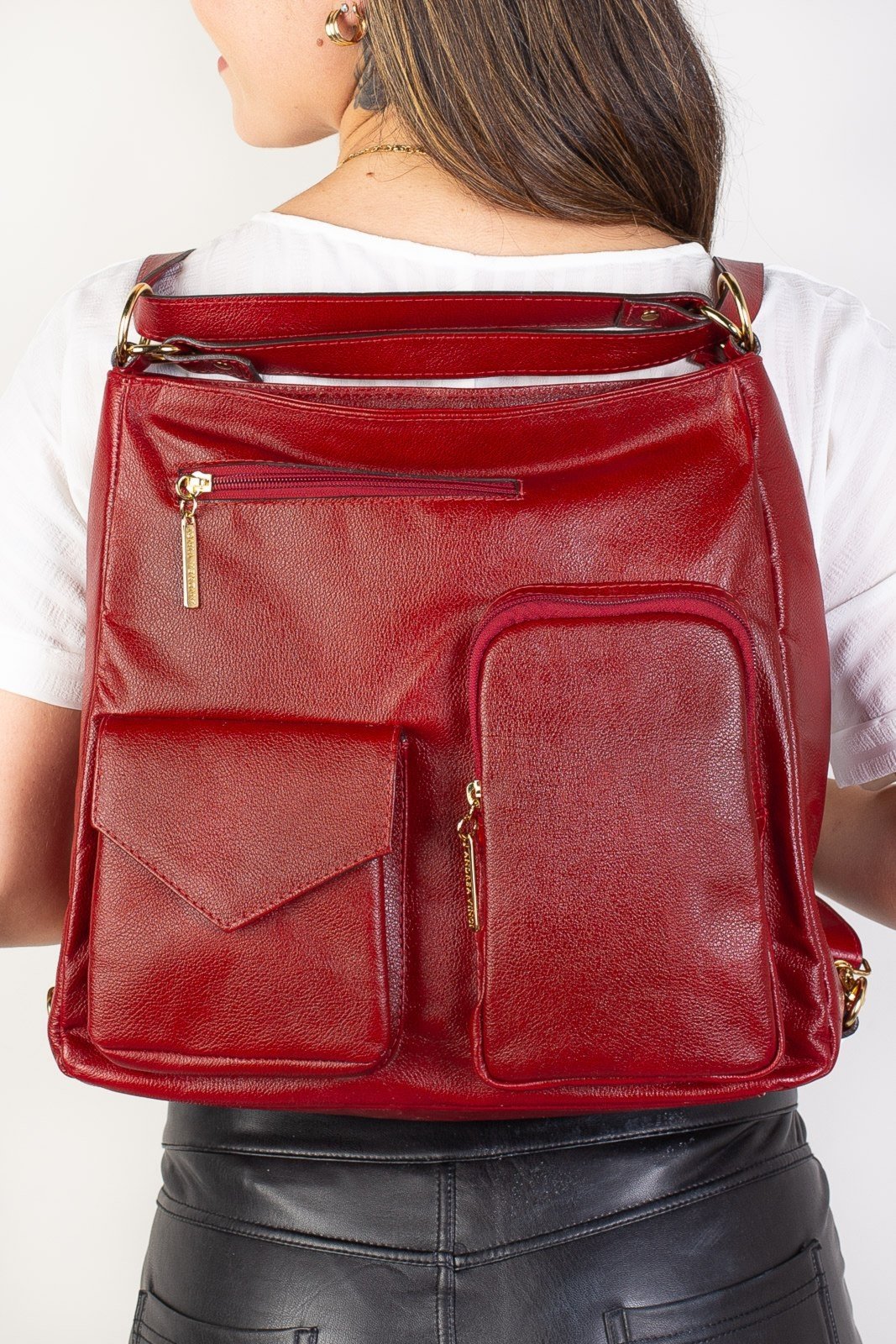Vista 2 Bolsa Andrea Vinci Mochila De Couro Liso Érica bege Andrea Vinci bege