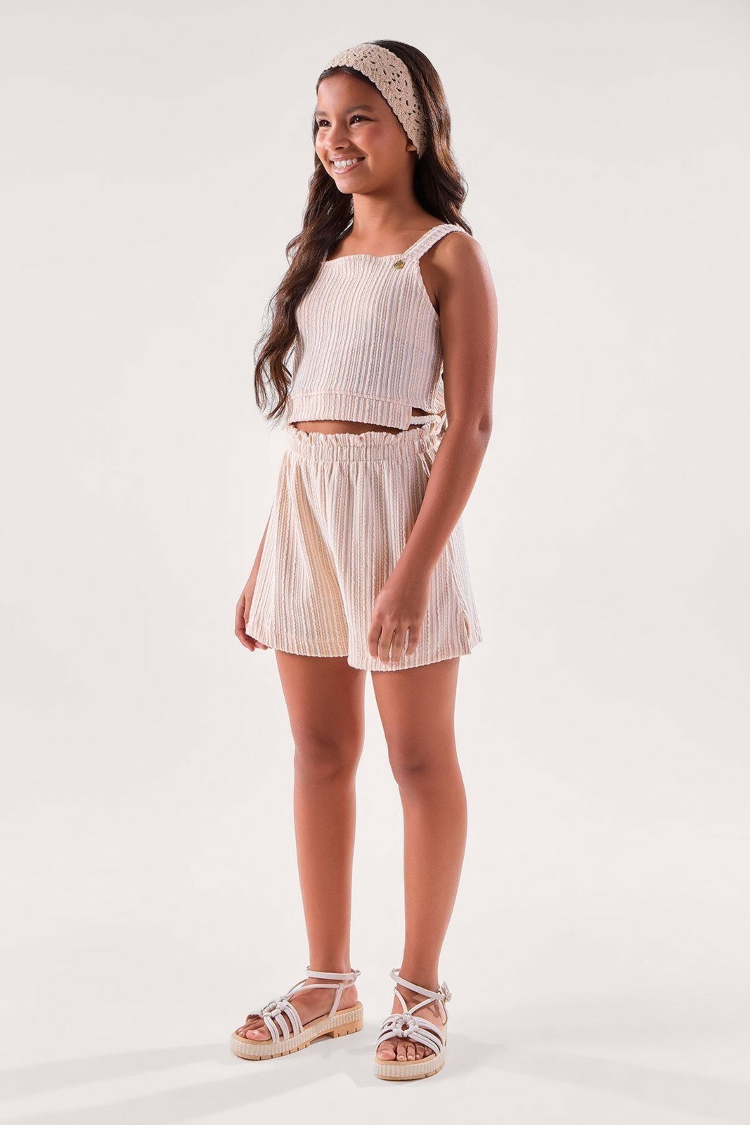 Infantil - Conjunto Blusa Texturizada e Shorts Clochard Areia