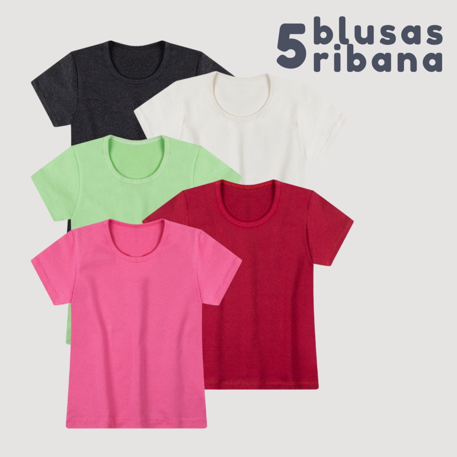Vista 2 Infantil - Kit 5 Blusas Menina Ribana - 4 ao Alemara multicolorido Alemara multicolorido