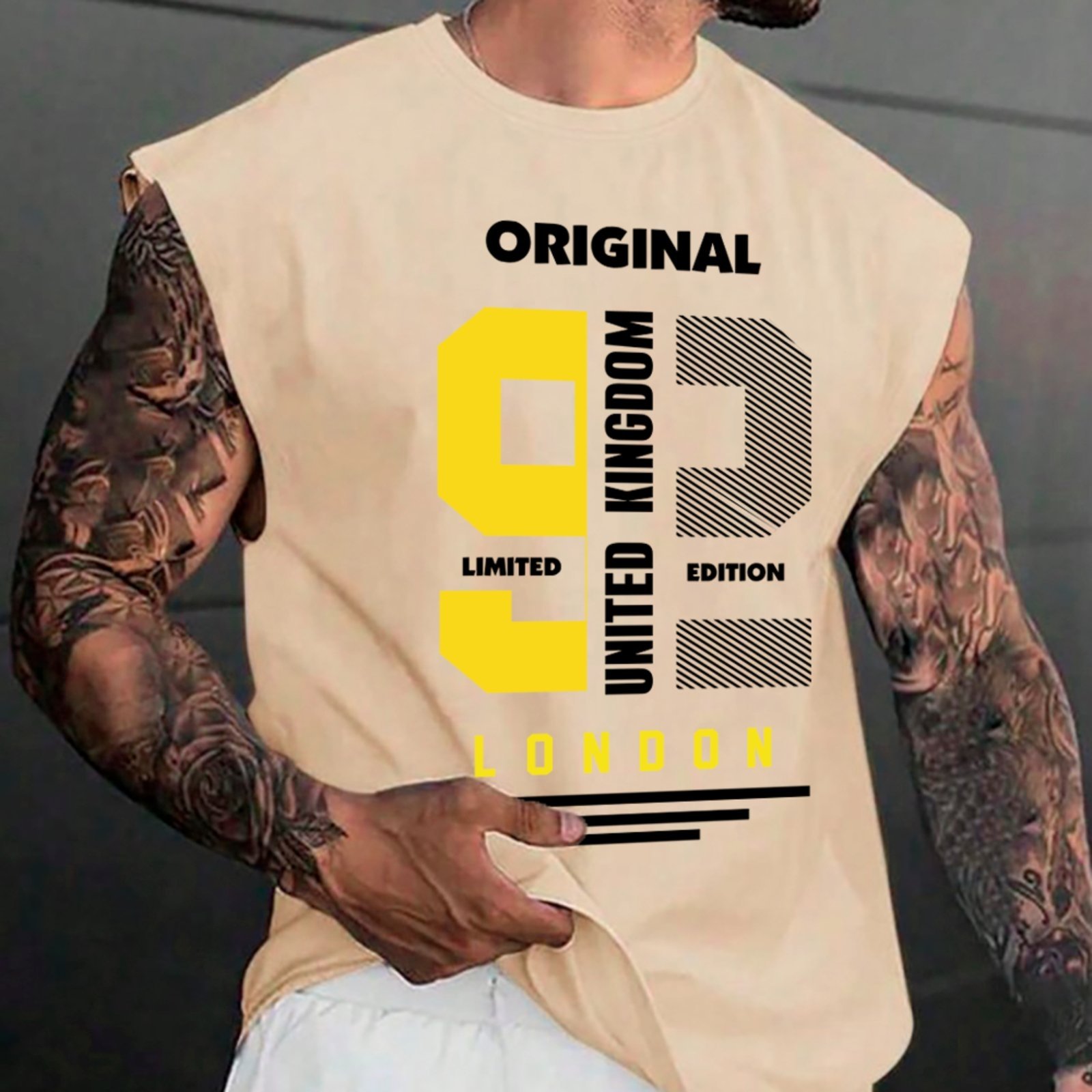 Camiseta Regata Machão Ousy United Kingdom Oversized Masculina Off White