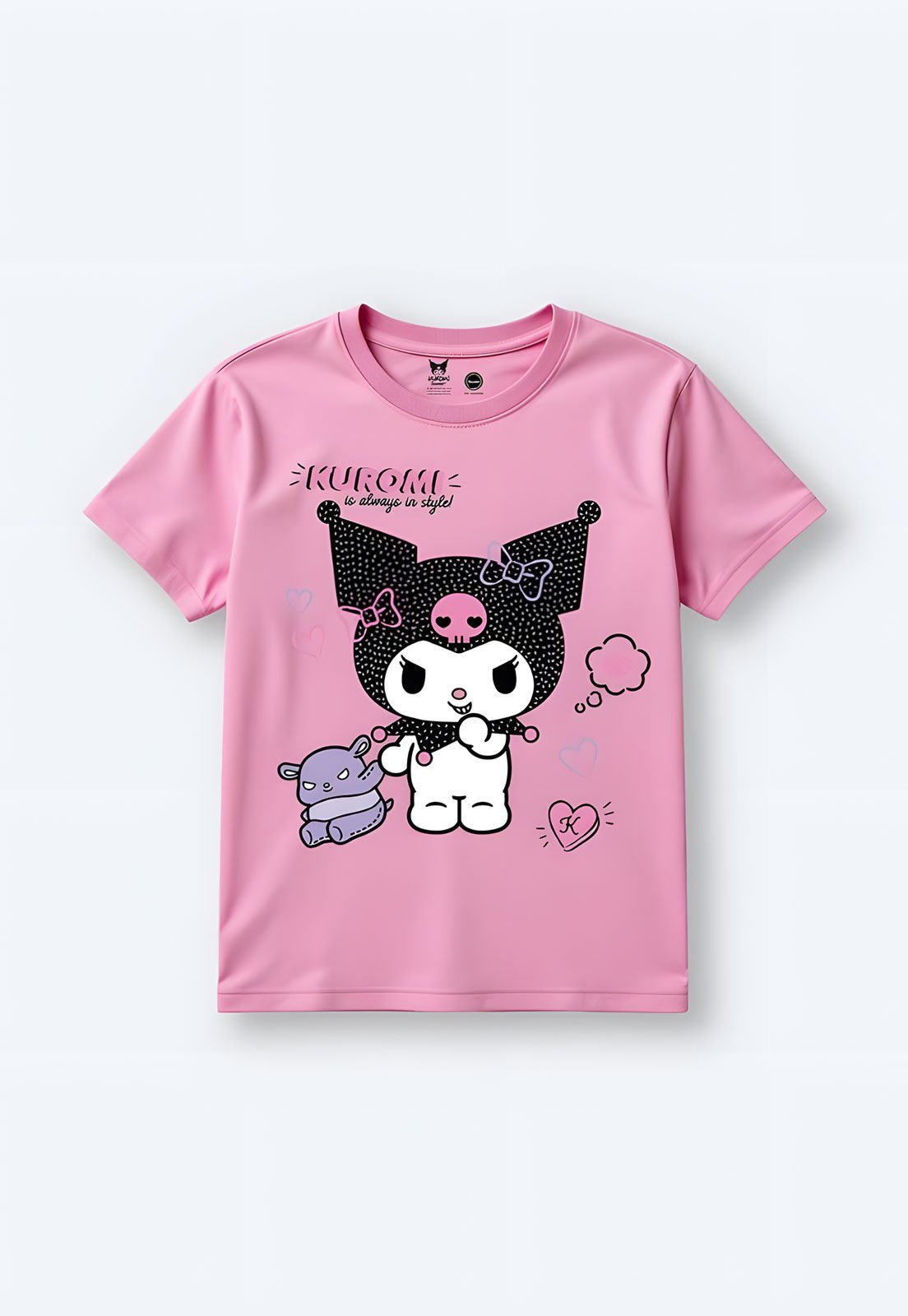 Infantil - Camiseta Brandili Hello Kitty Kuromi Rosa