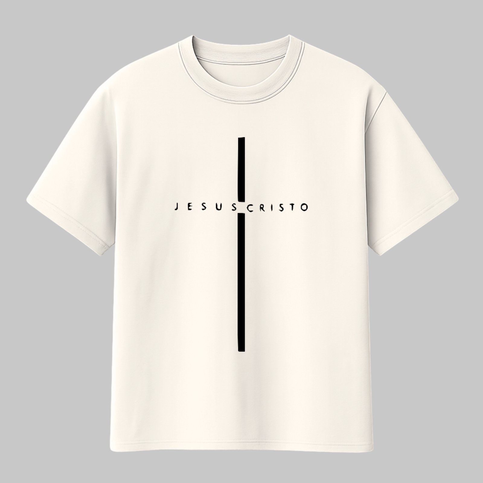 Camiseta Básica Camiseta Básica Jesus Cristo Fé Cristã Minimalista Unissex Off White