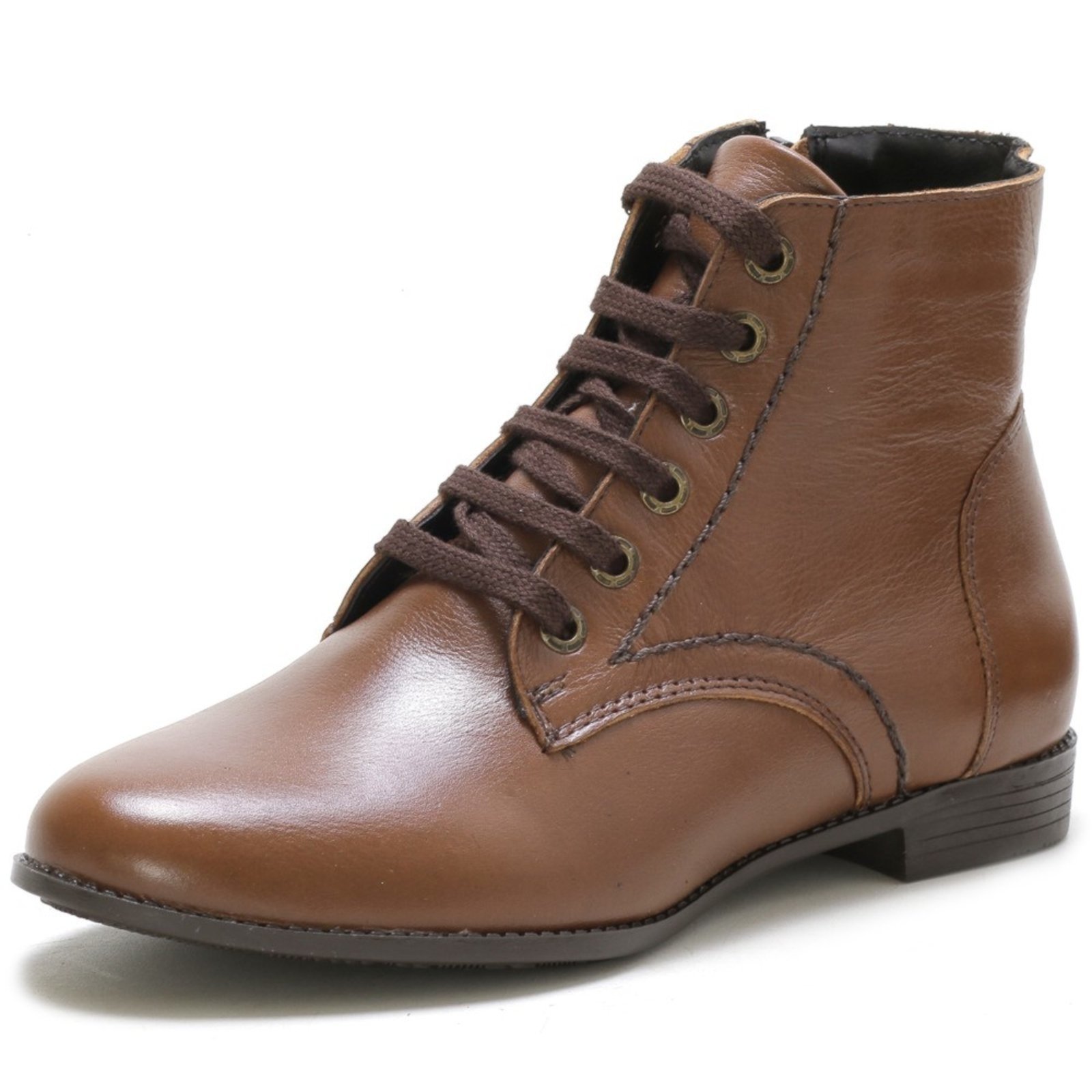 Bota Cano Curto Feminina em Couro Conhaque Kuento Shoes
