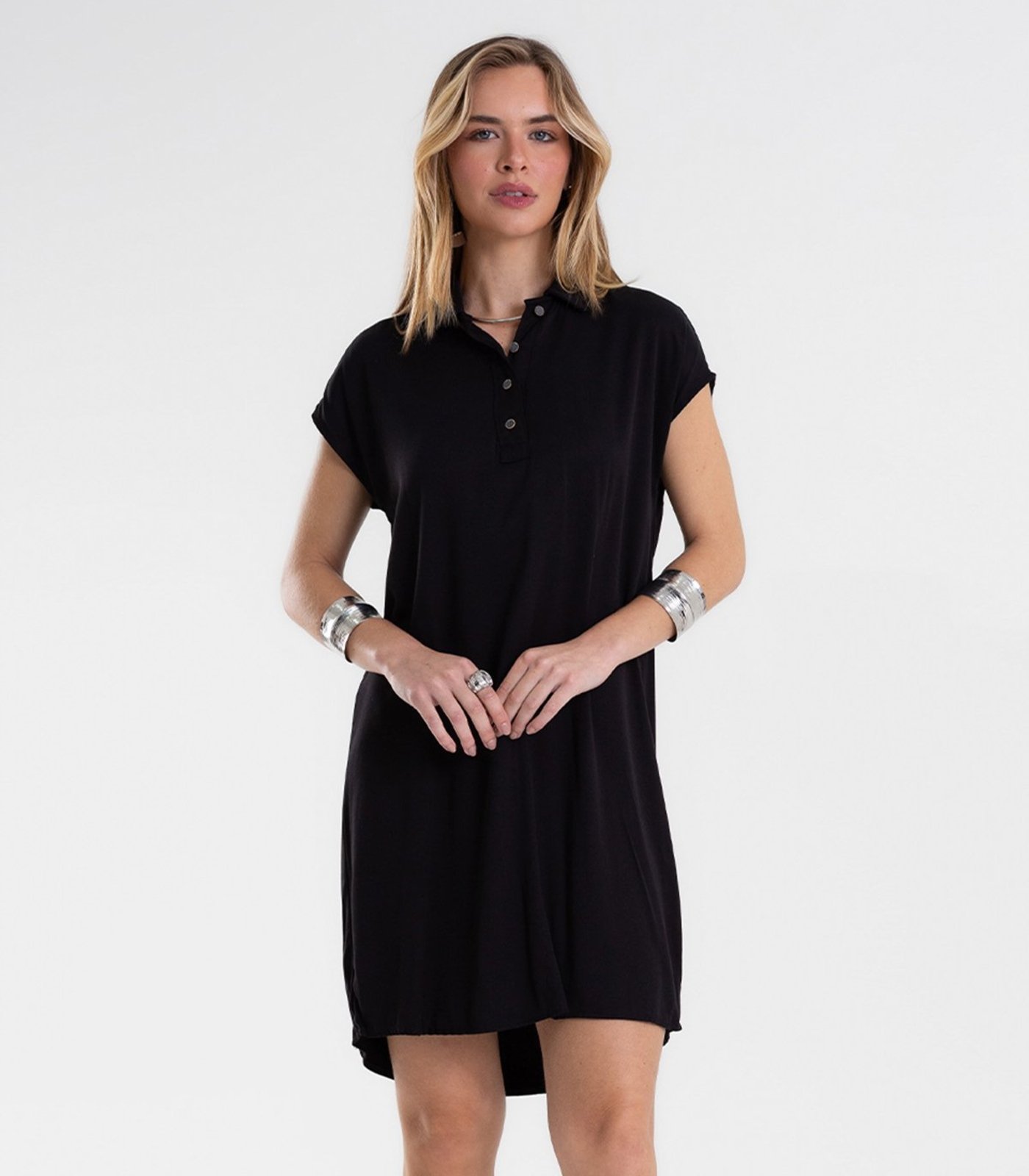 Vestido Feminino Chemise Amplo Liso Endless Preto