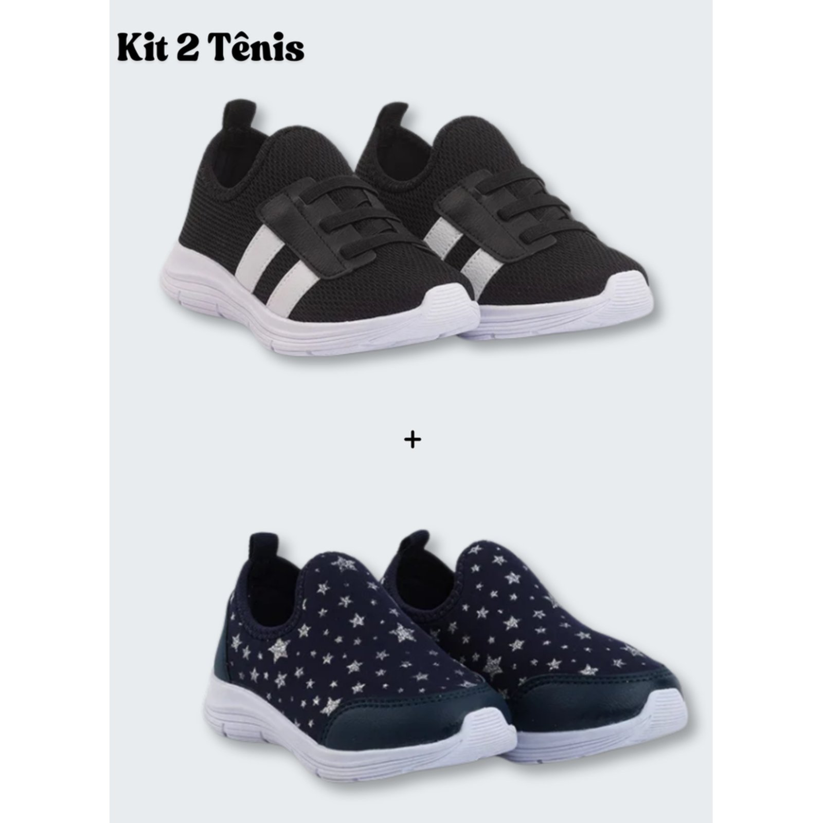 Infantil - Kit 2 Pares De Tênis Menina Molekada Esportivo Listras E Slip On