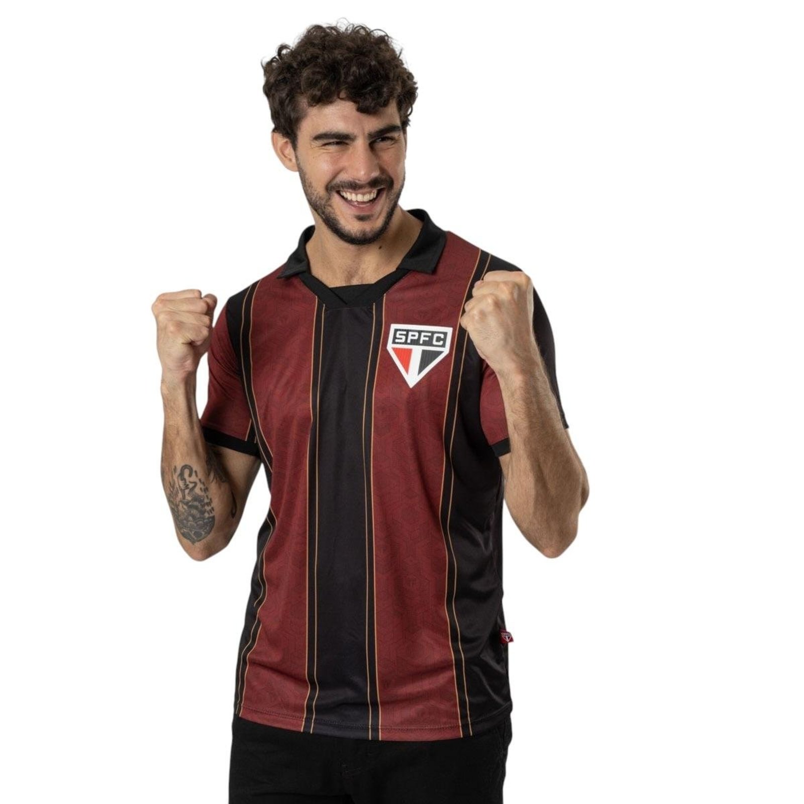 Camiseta Esportiva Manto Sagrado Sublimada- Sao Paulo - Preto/Vermelho