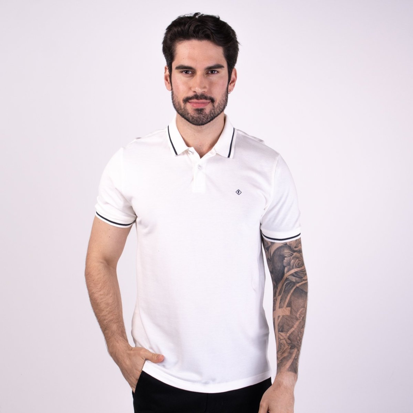 Camisa Polo Forum Gola Friso Texturizado Off White