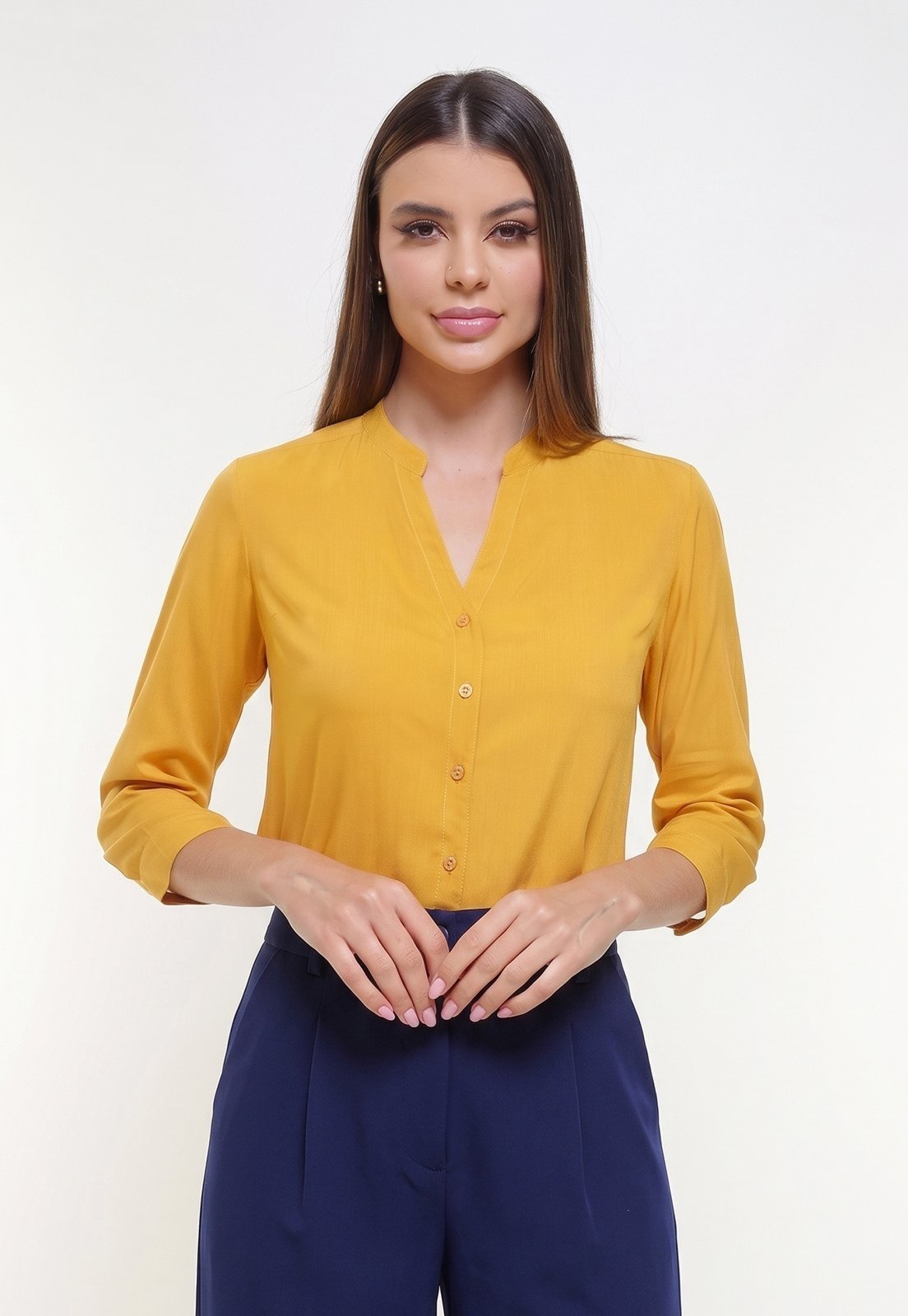 Camisa Intens Manga 3/4 Viscose Mostarda