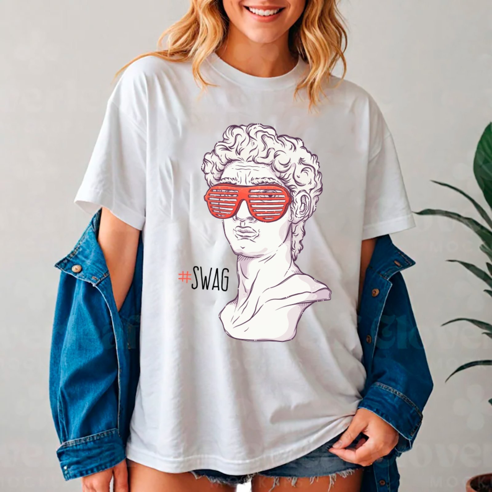 Camiseta Ousy Unissex Estátua Clássica Óculos Neon Premium Streetwear Oversized Branco