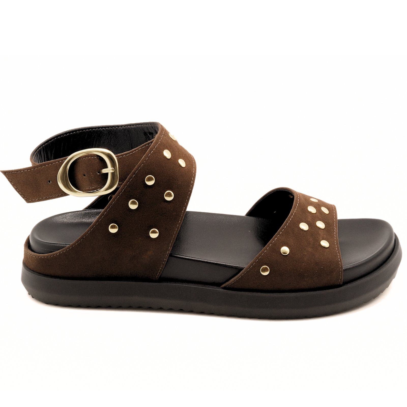 Papete Flatform Camurça Marrom Leve e Confortável Tira Fivela 004