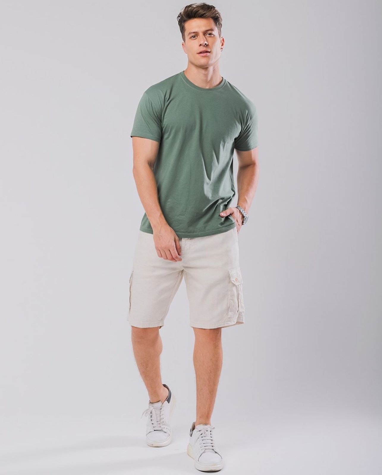 Bermuda Linho Cargo Masculina Bolso Lateral 23762 Linho Consciência