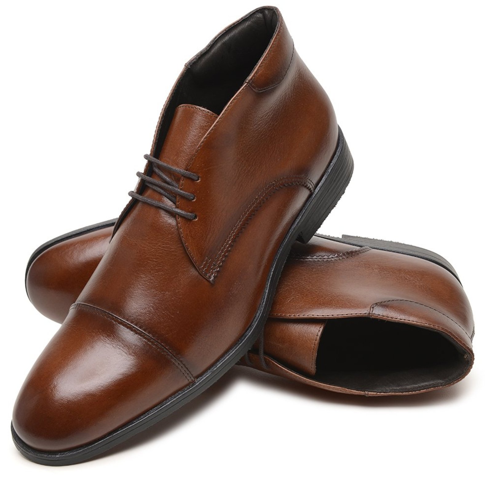 Sapato Masculino Anna Andrade Bota Social Em Couro Cano Curto Amarrar Elegante Whisky